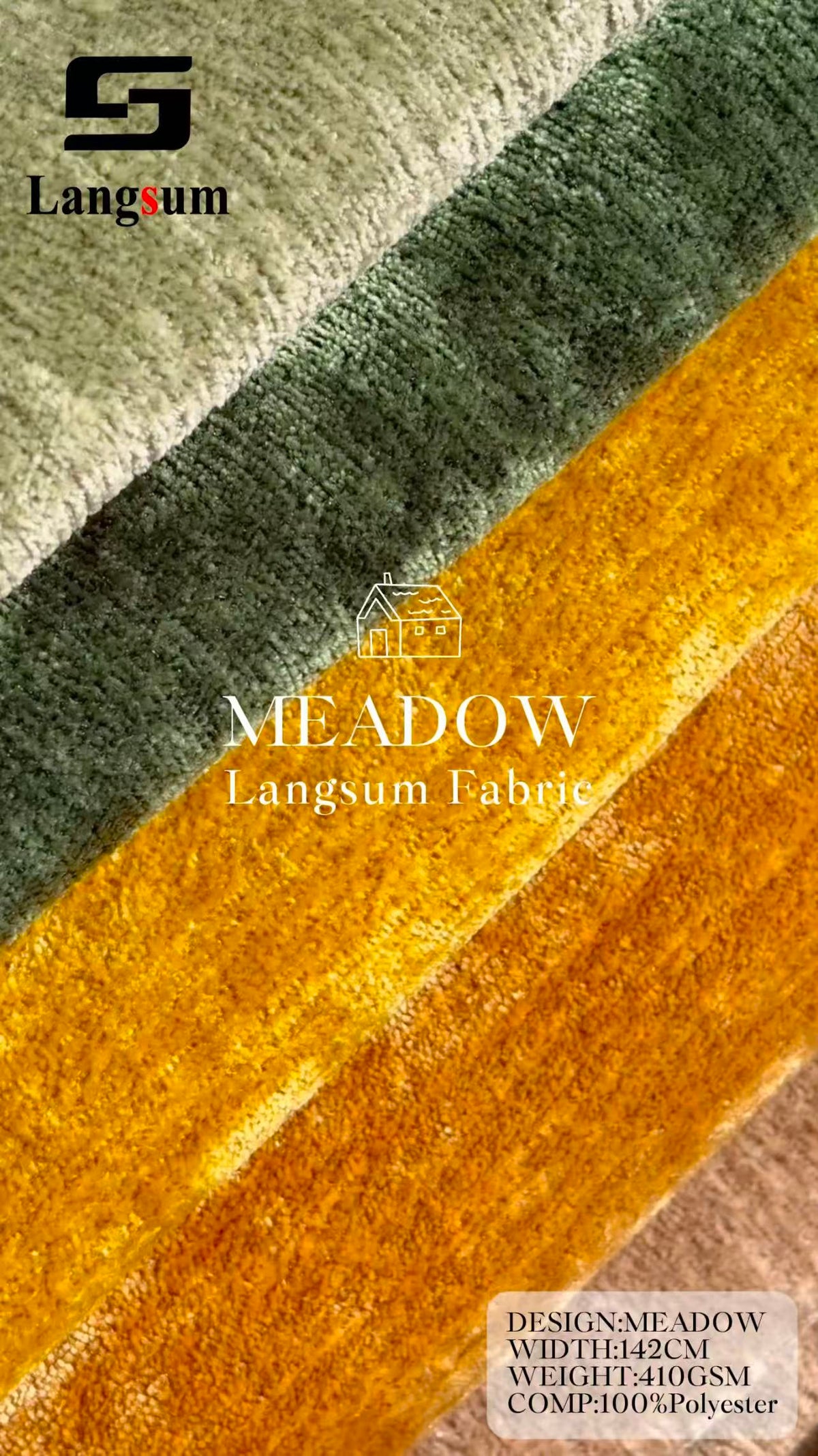 MEADOW Nubby-Textured Polyester Upholstery Fabric – 410gsm, 56" Wide Langsum Fabric