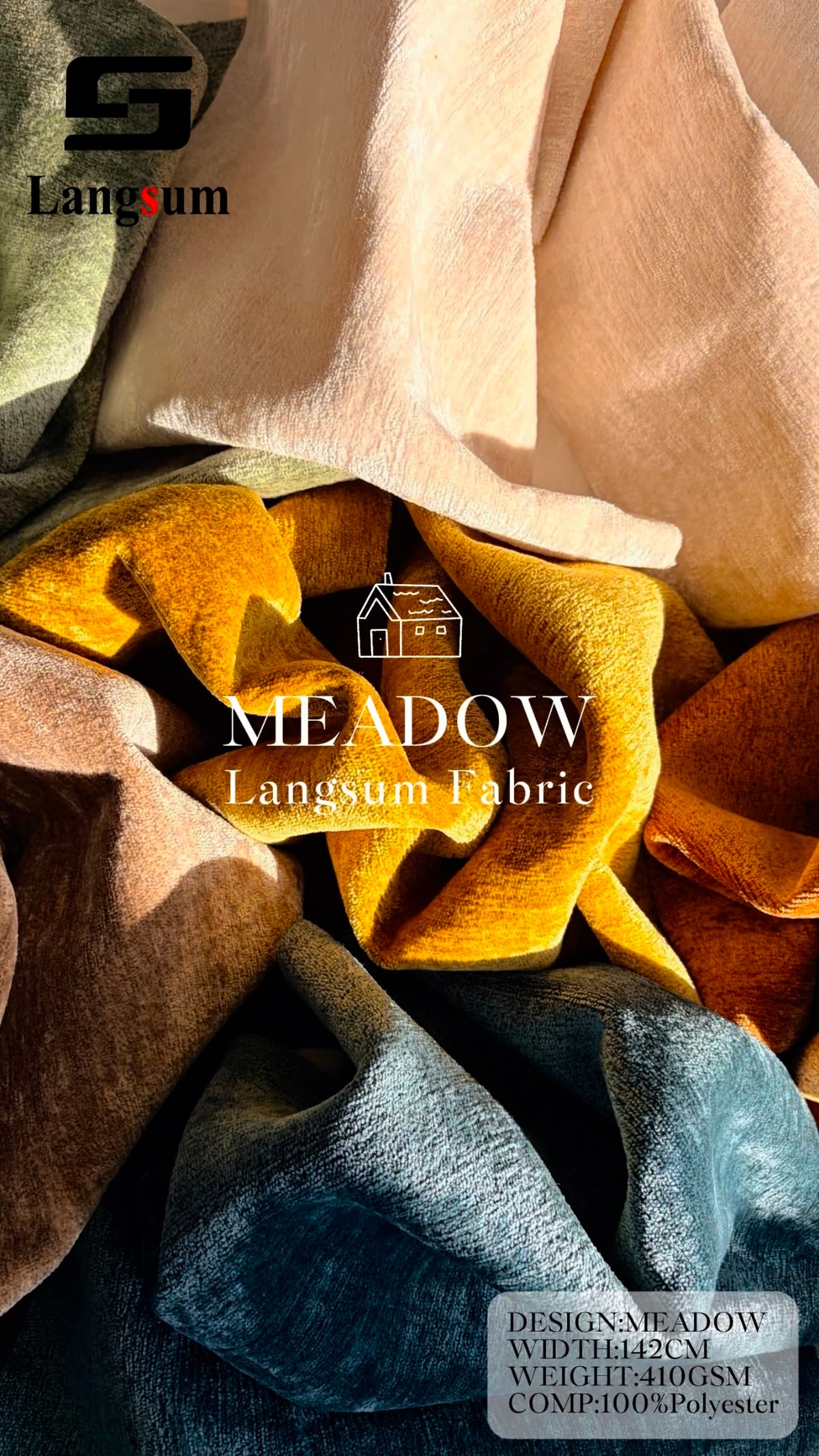 MEADOW Nubby-Textured Polyester Upholstery Fabric – 410gsm, 56" Wide Langsum Fabric