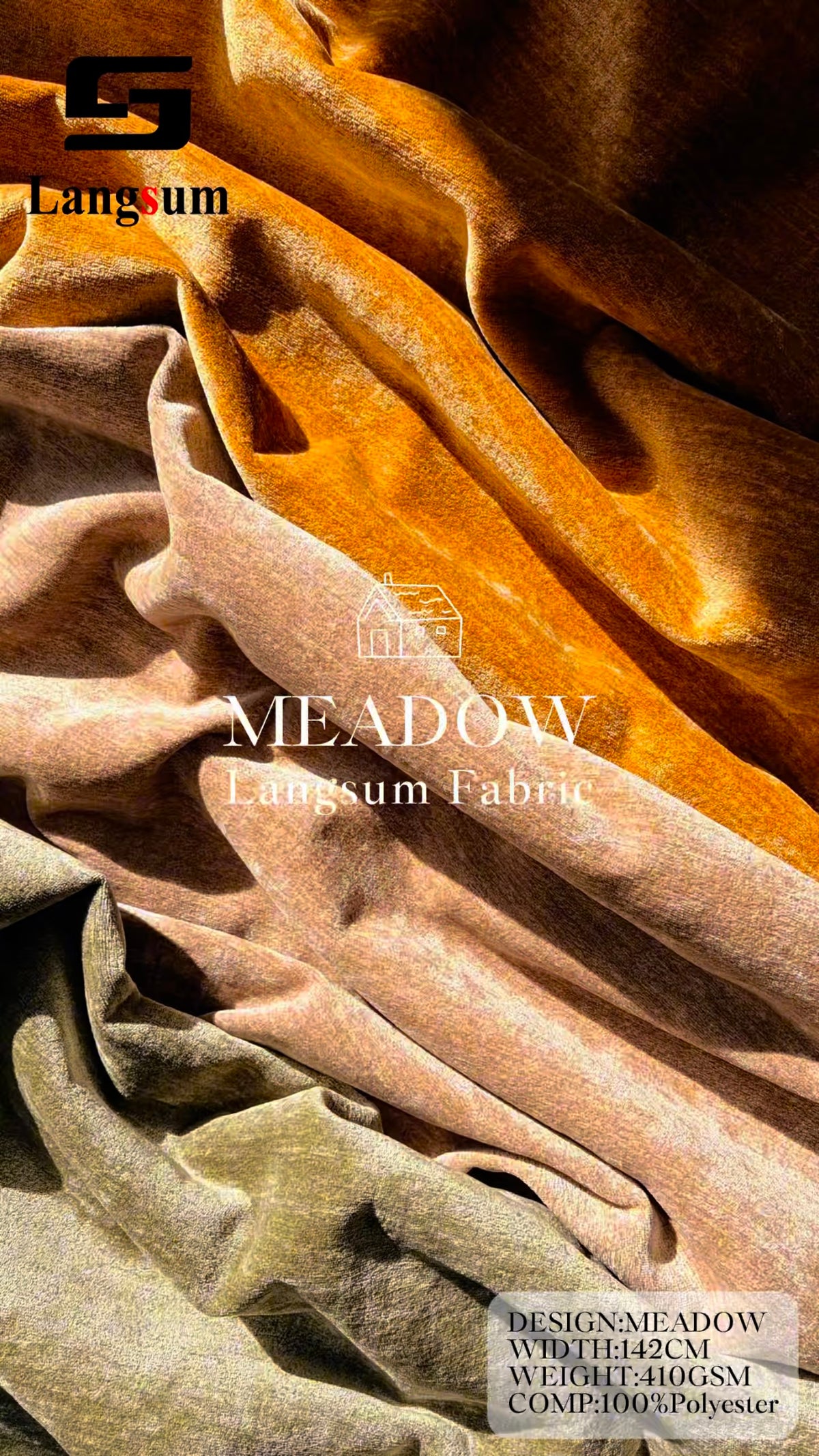 MEADOW Nubby-Textured Polyester Upholstery Fabric – 410gsm, 56" Wide Langsum Fabric