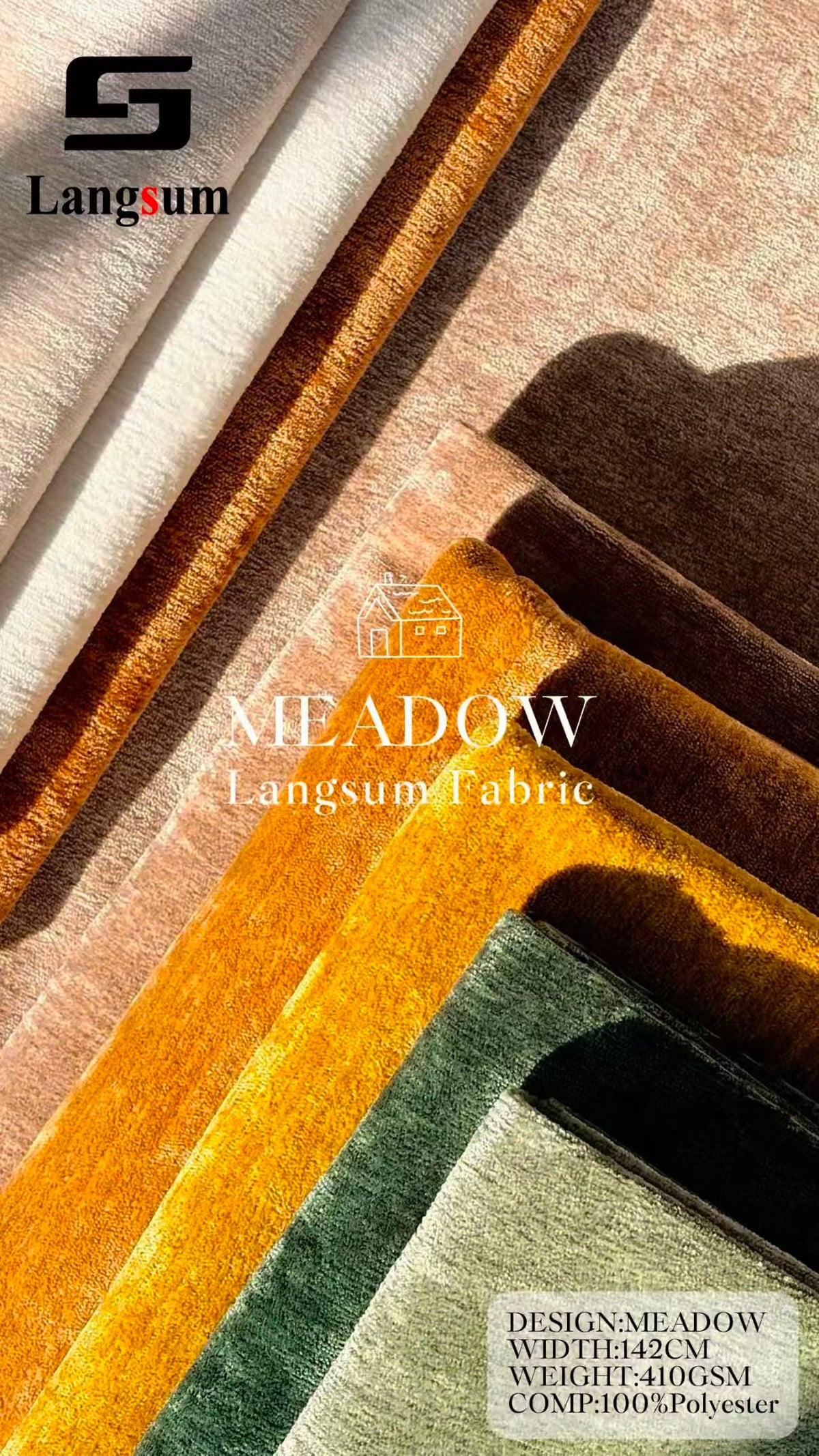 MEADOW Nubby-Textured Polyester Upholstery Fabric – 410gsm, 56" Wide Langsum Fabric