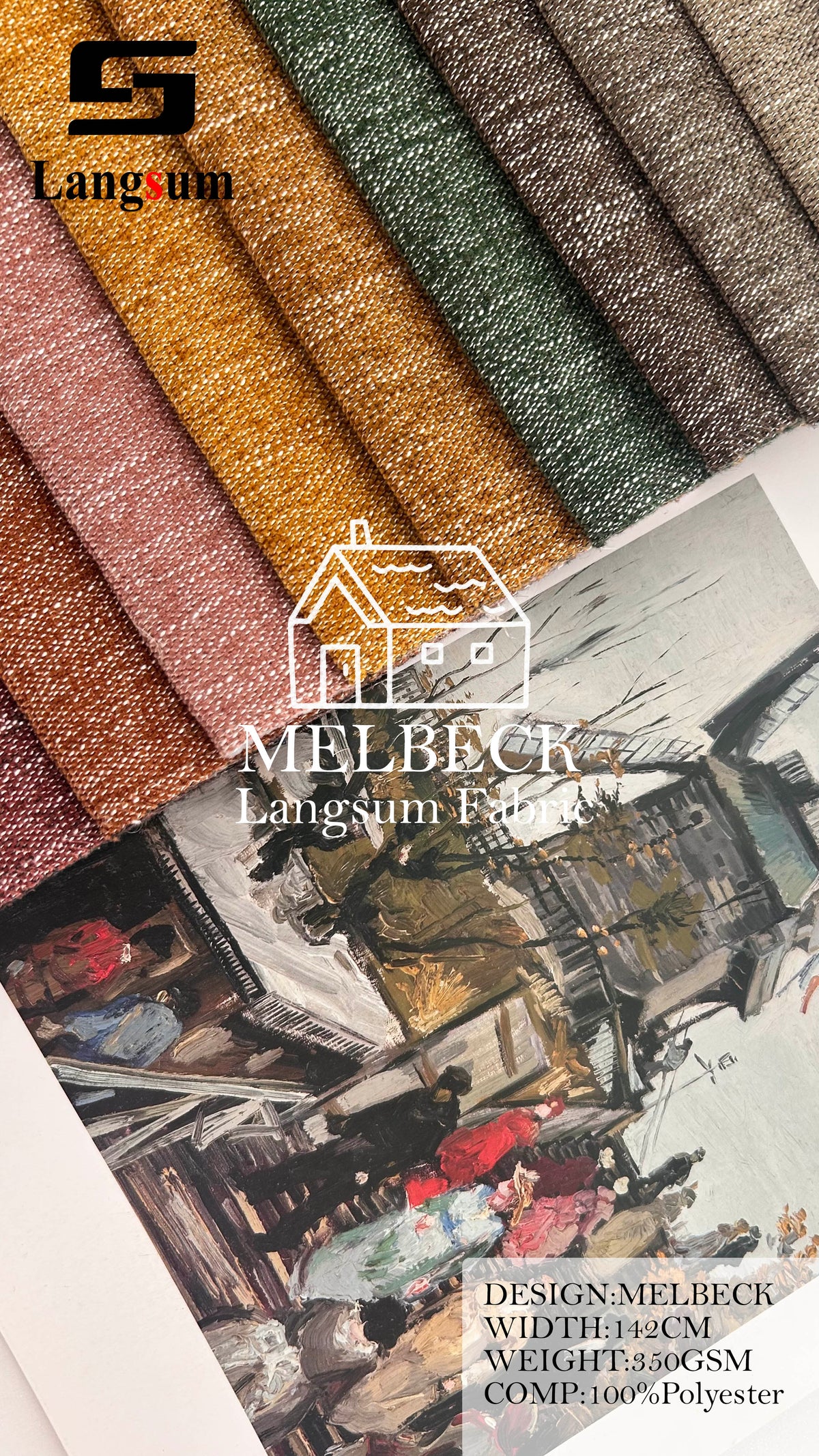 MELBECK Slub-Textured Polyester Upholstery Fabric – 350gsm, 56" Wide, 20 Colors Langsum Fabric