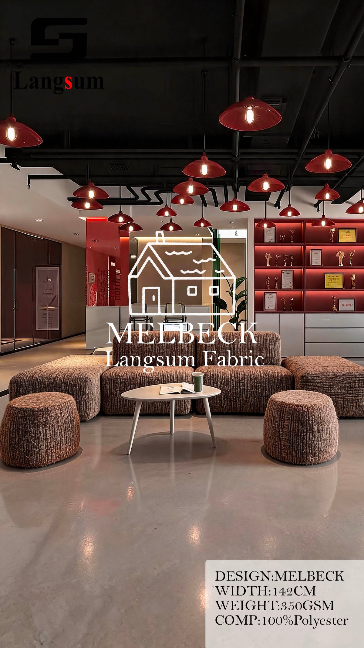 MELBECK Slub-Textured Polyester Upholstery Fabric – 350gsm, 56" Wide, 20 Colors Langsum Fabric