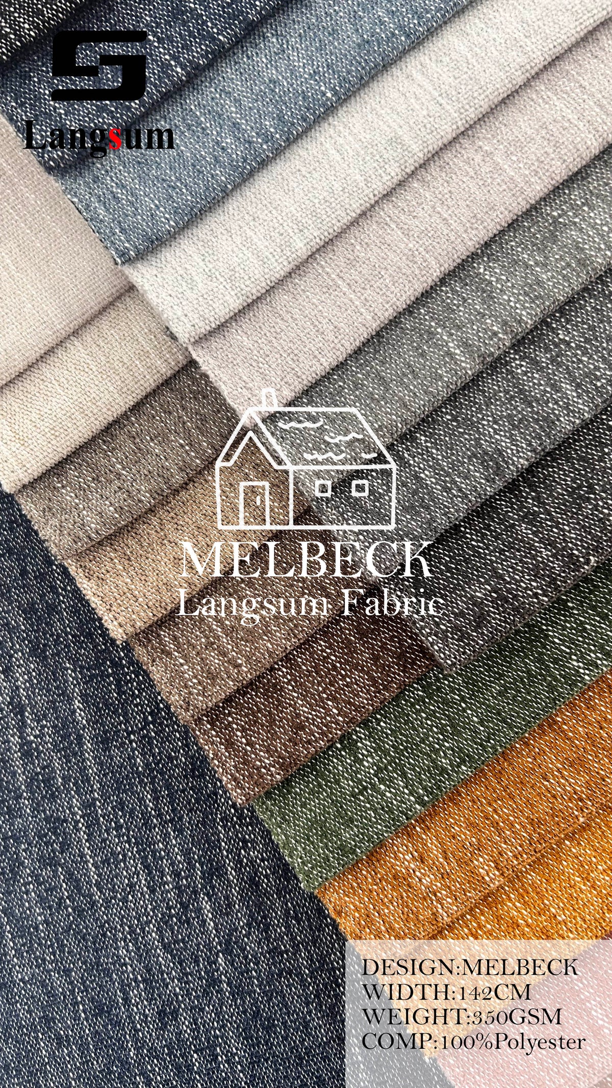 MELBECK Slub-Textured Polyester Upholstery Fabric – 350gsm, 56" Wide, 20 Colors Langsum Fabric