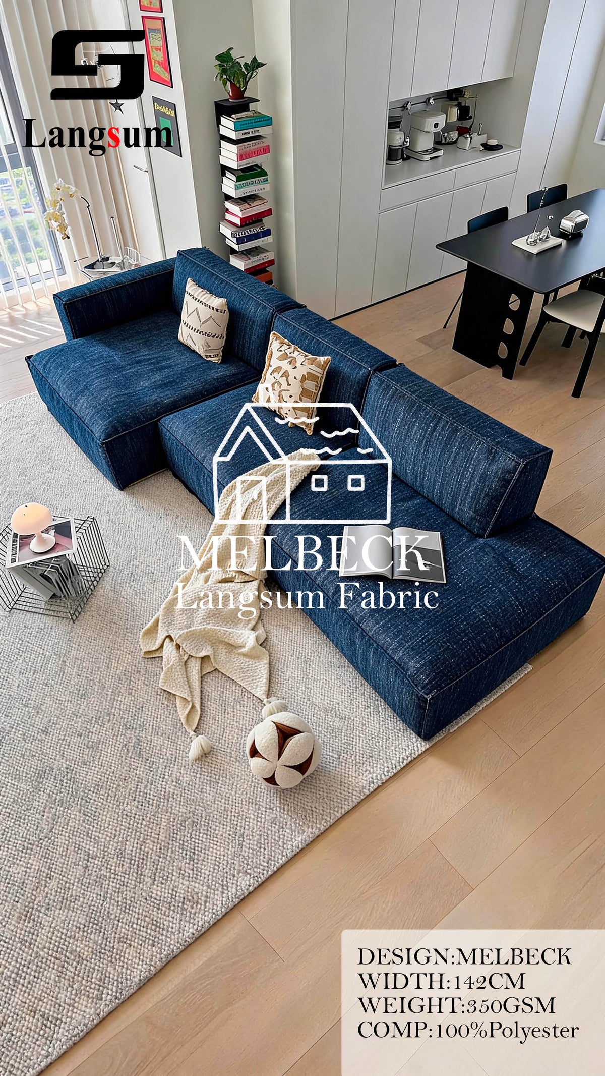 MELBECK Slub-Textured Polyester Upholstery Fabric – 350gsm, 56" Wide, 20 Colors Langsum Fabric