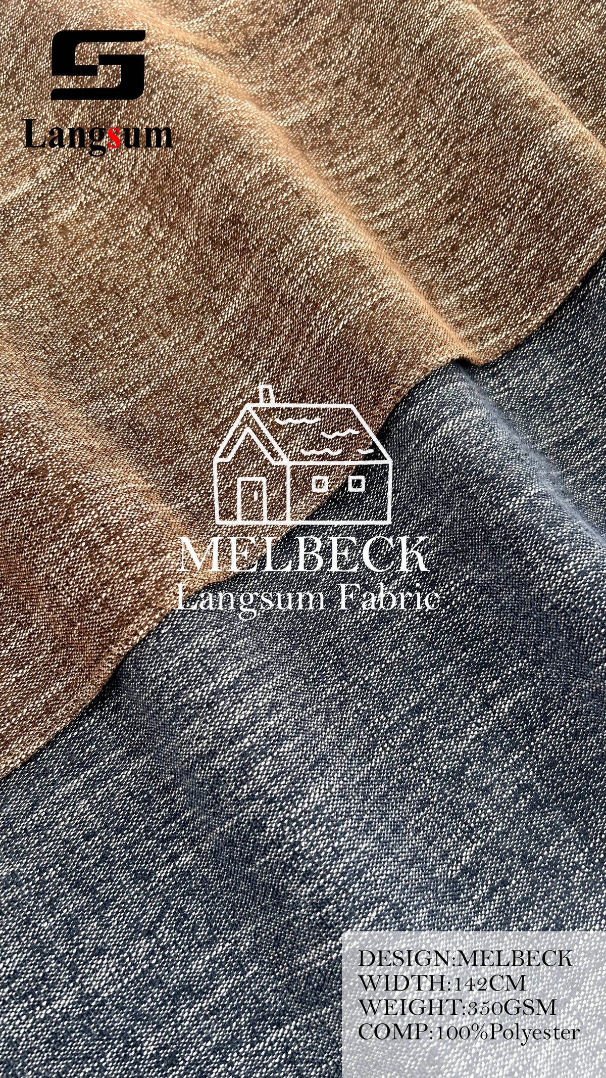 MELBECK Slub-Textured Polyester Upholstery Fabric – 350gsm, 56" Wide, 20 Colors Langsum Fabric