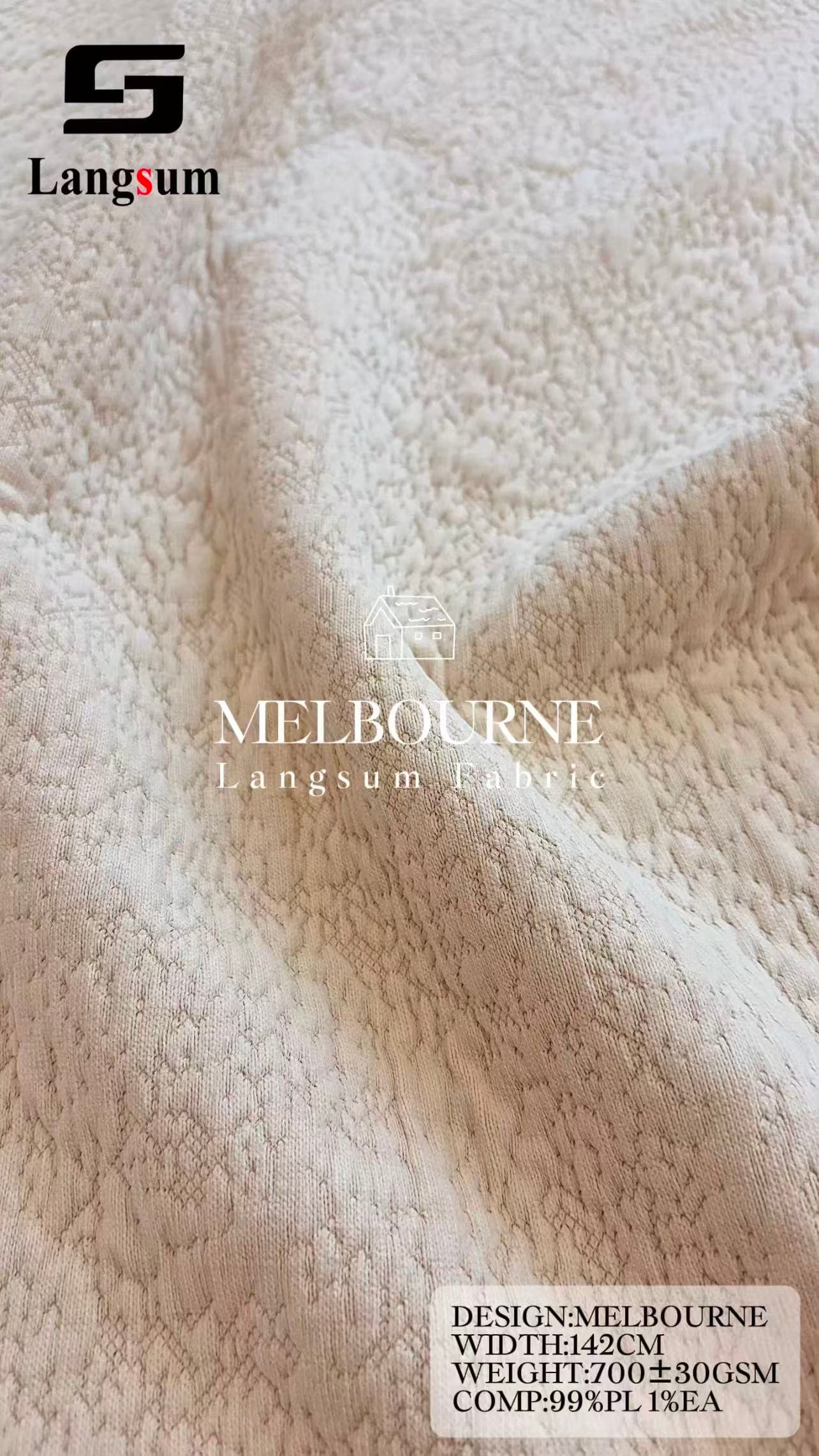 MELBOURNE Circle knitted Jaquard Textured Polyester Upholstery Fabric – 700GSM, 56" Wide, 21 Colors Langsum Fabric
