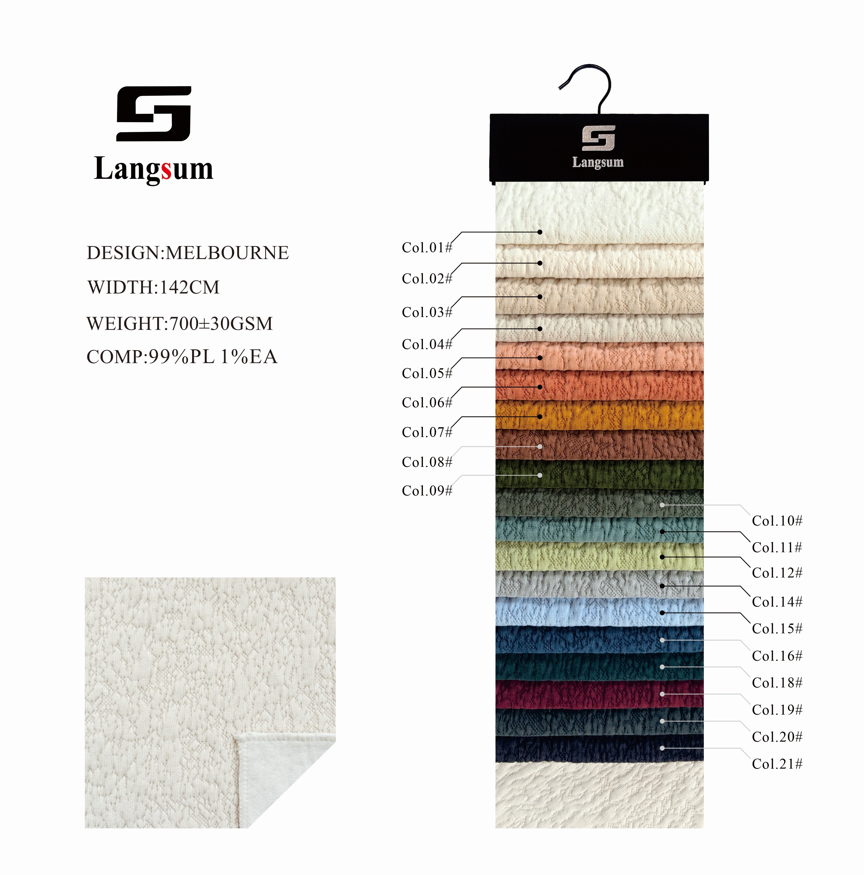 MELBOURNE Circle knitted Jaquard Textured Polyester Upholstery Fabric – 700GSM, 56" Wide, 21 Colors Langsum Fabric