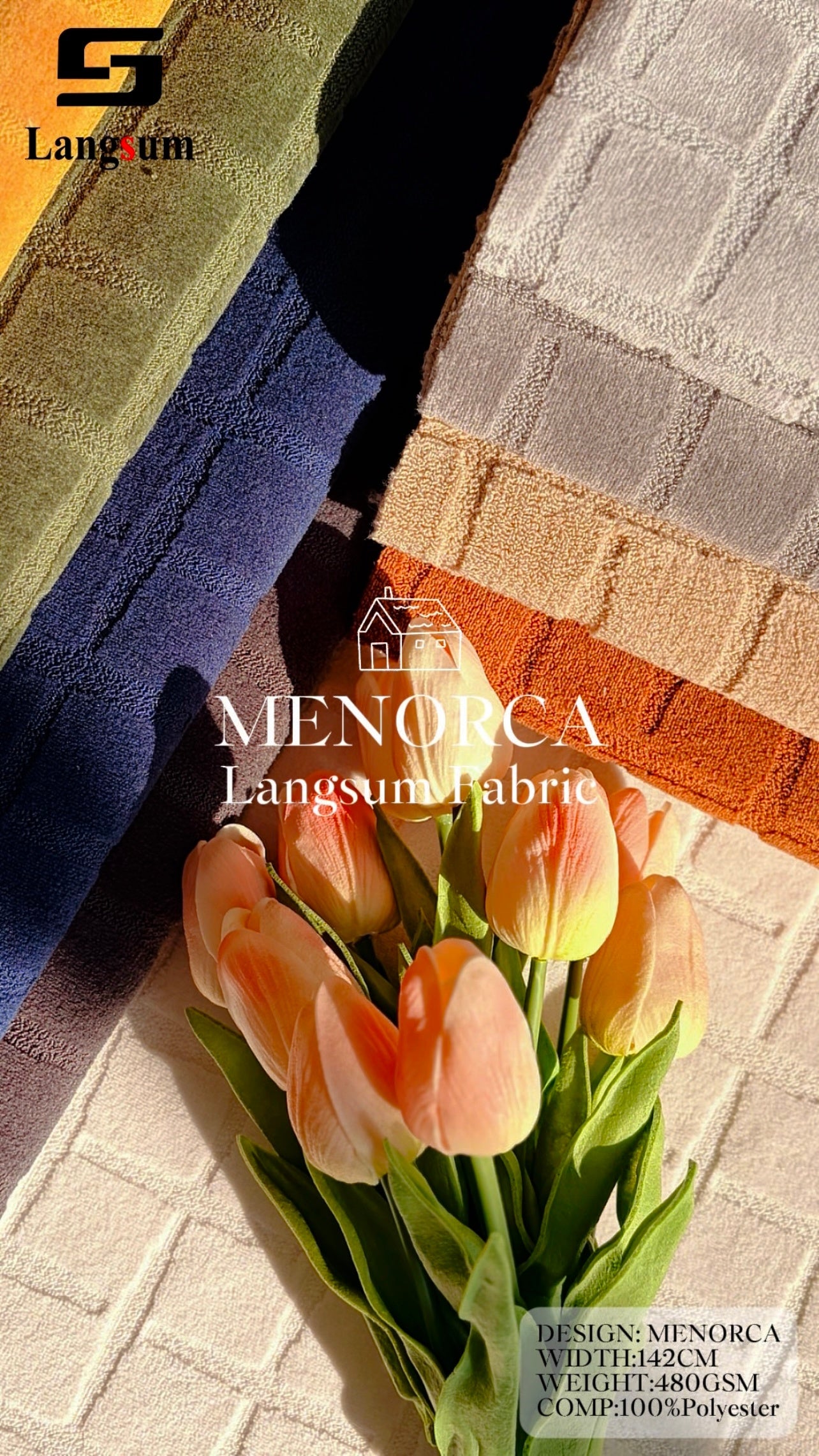 MENORCA Circle knitted Jaquard Textured Polyester Upholstery Fabric – 480GSM, 56" Wide, 12 Colors Langsum Fabric