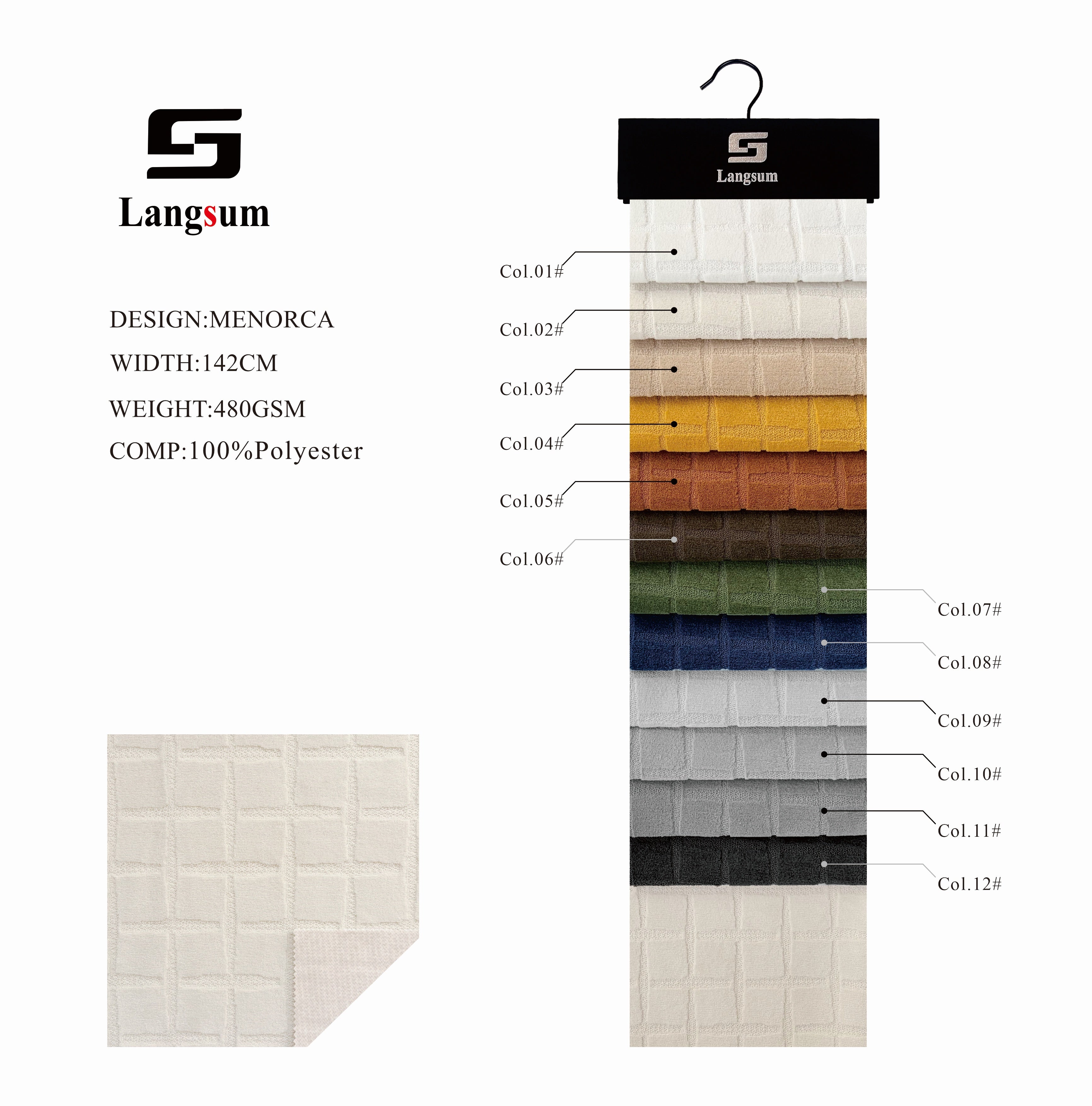 MENORCA Circle knitted Jaquard Textured Polyester Upholstery Fabric – 480GSM, 56" Wide, 12 Colors Langsum Fabric