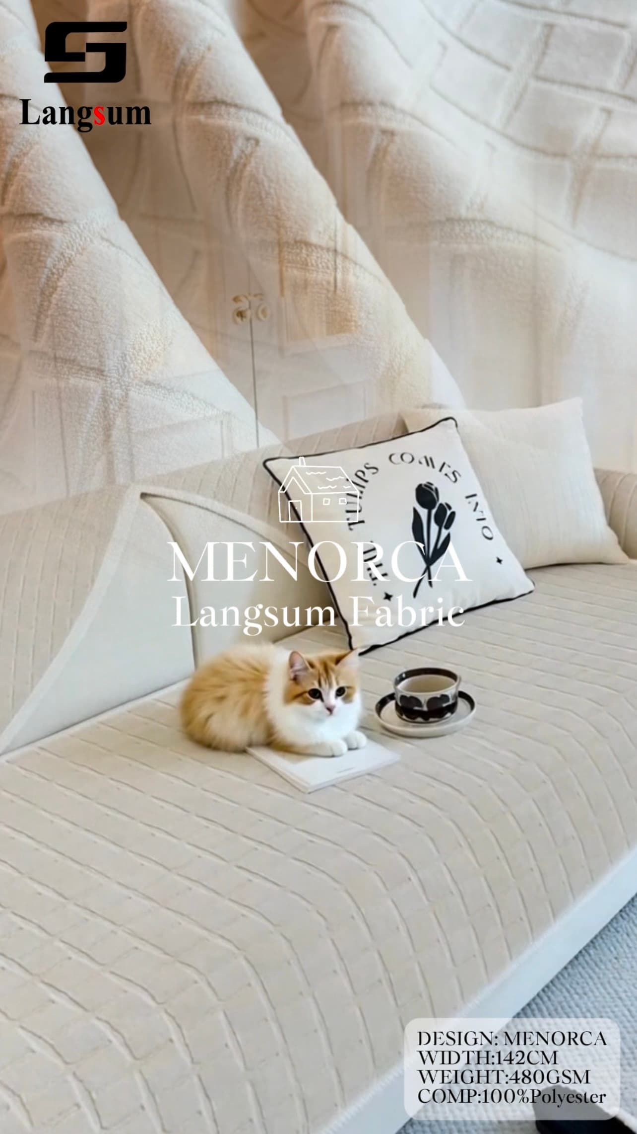 MENORCA Circle knitted Jaquard Textured Polyester Upholstery Fabric – 480GSM, 56" Wide, 12 Colors Langsum Fabric