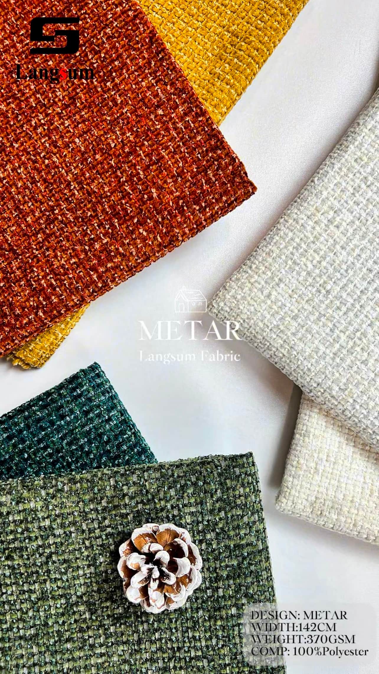 METAR Woven Fabric Polyester Upholstery Fabric – 370gsm, 56" Wide, 11 Colors Langsum Fabric
