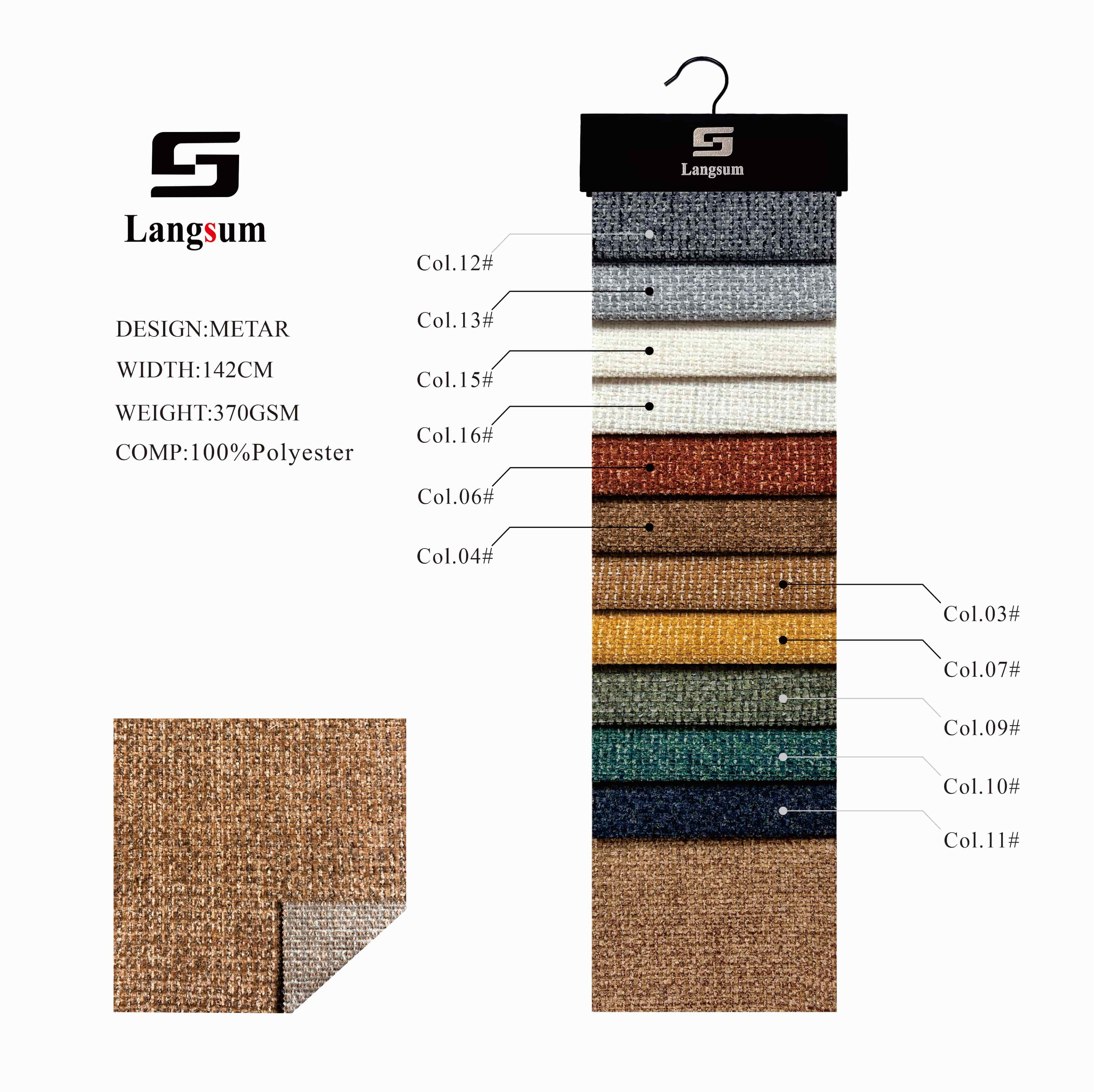 METAR Woven Fabric Polyester Upholstery Fabric – 370gsm, 56" Wide, 11 Colors Langsum Fabric