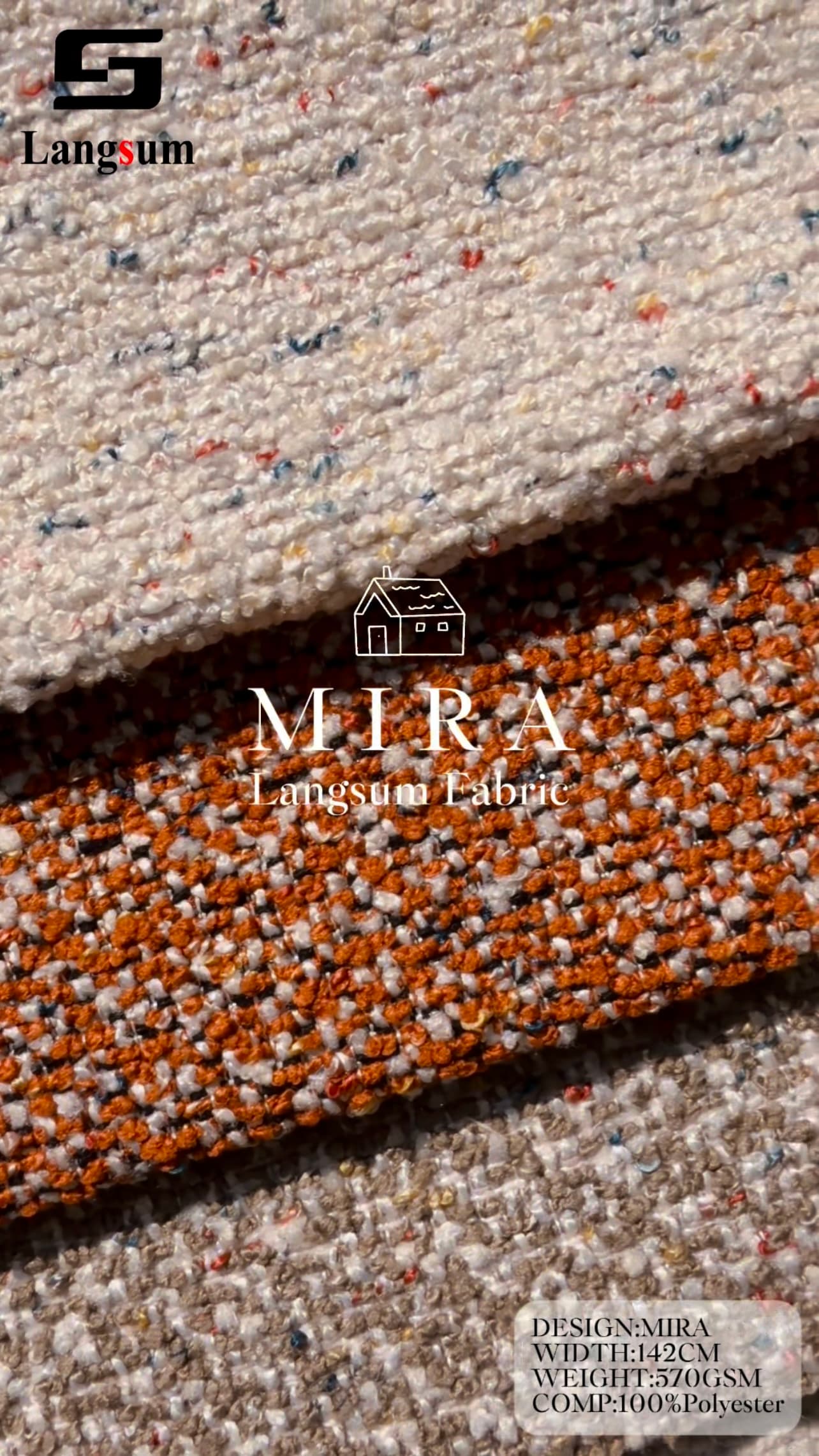 MIRA Woven Fabric Polyester Upholstery Fabric – 570gsm, 56" Wide, 13 Colors Langsum Fabric