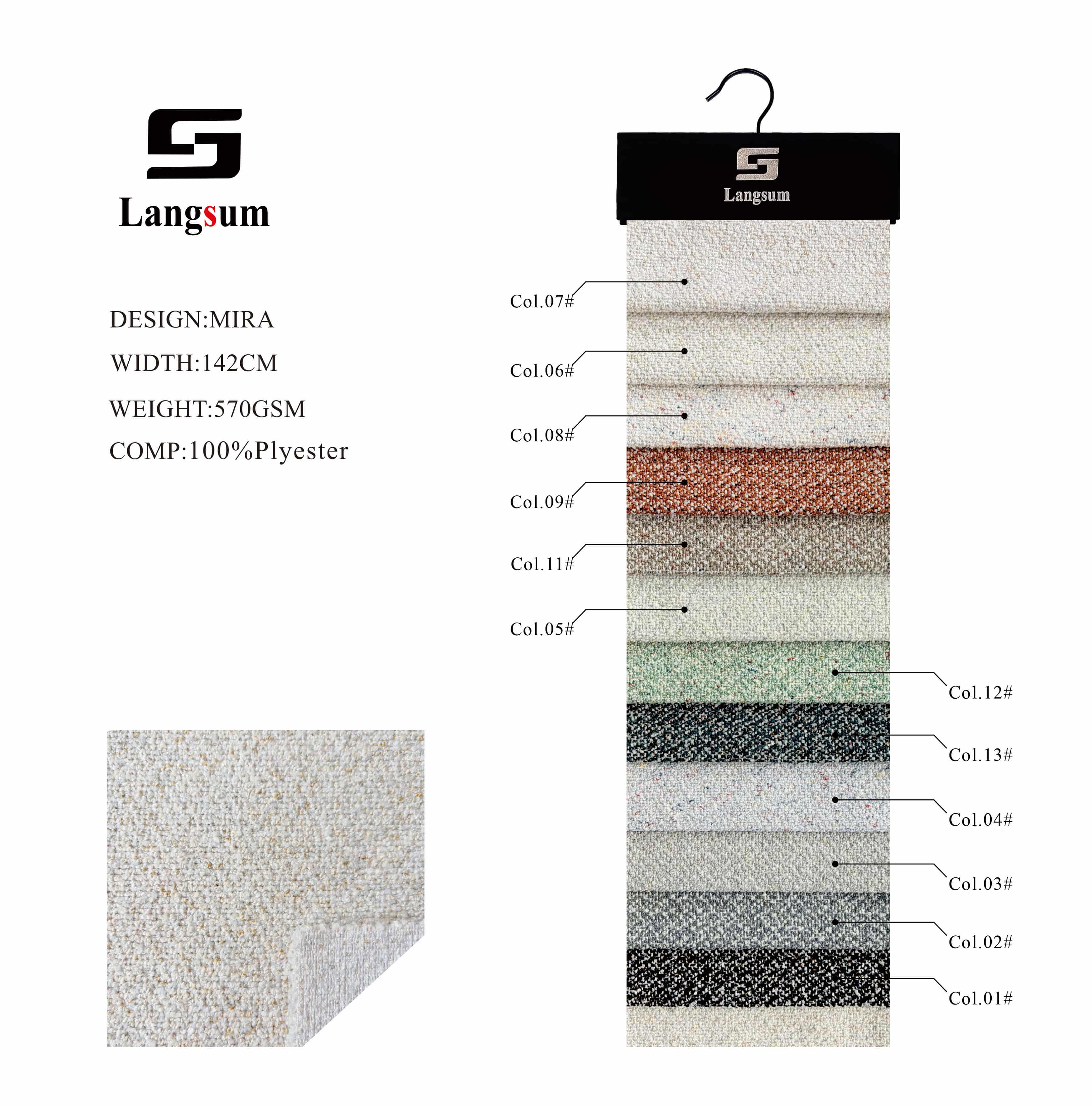 MIRA Woven Fabric Polyester Upholstery Fabric – 570gsm, 56" Wide, 13 Colors Langsum Fabric