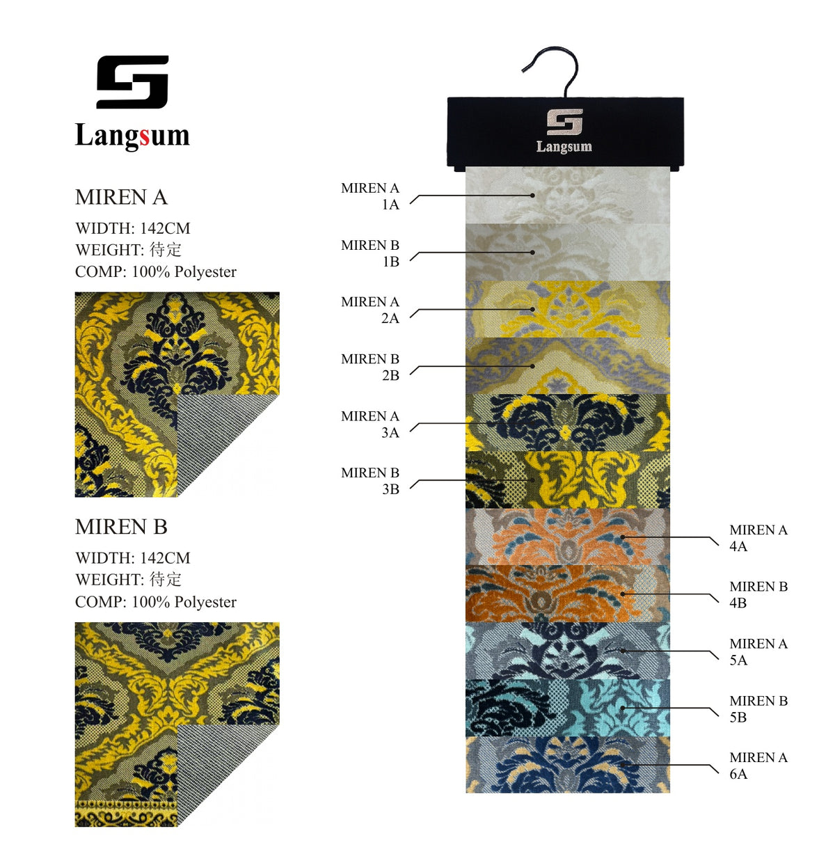 MIREN AB Ornamental-Pattern Polyester Upholstery Fabric – 56" Wide Langsum Fabric