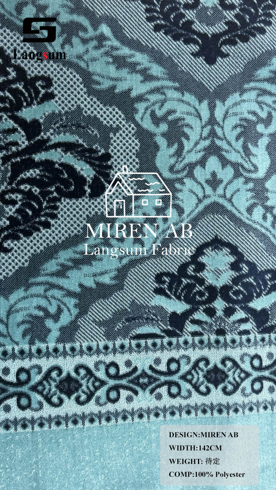 MIREN AB Ornamental-Pattern Polyester Upholstery Fabric – 56" Wide Langsum Fabric