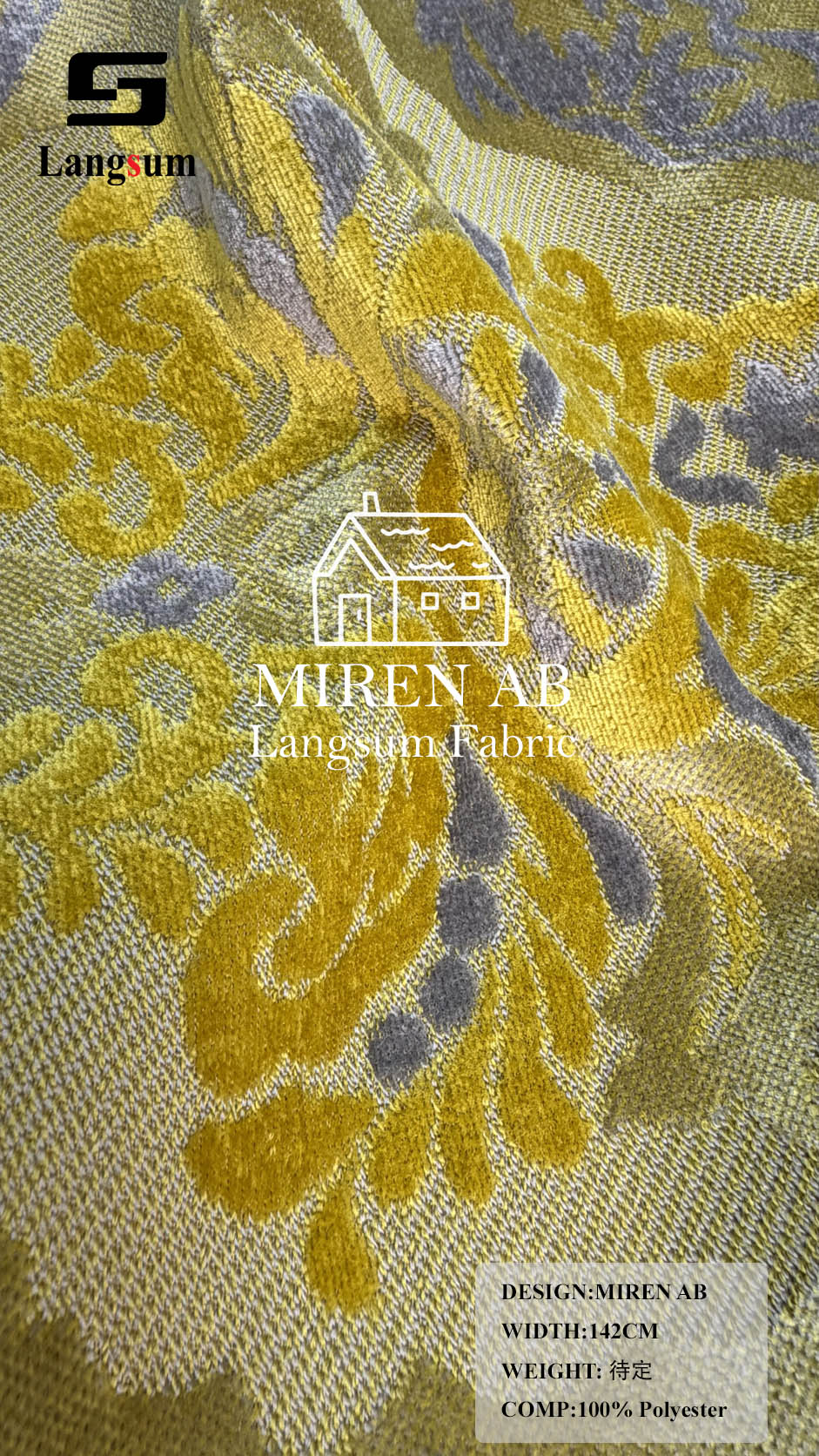 MIREN AB Ornamental-Pattern Polyester Upholstery Fabric – 56" Wide Langsum Fabric