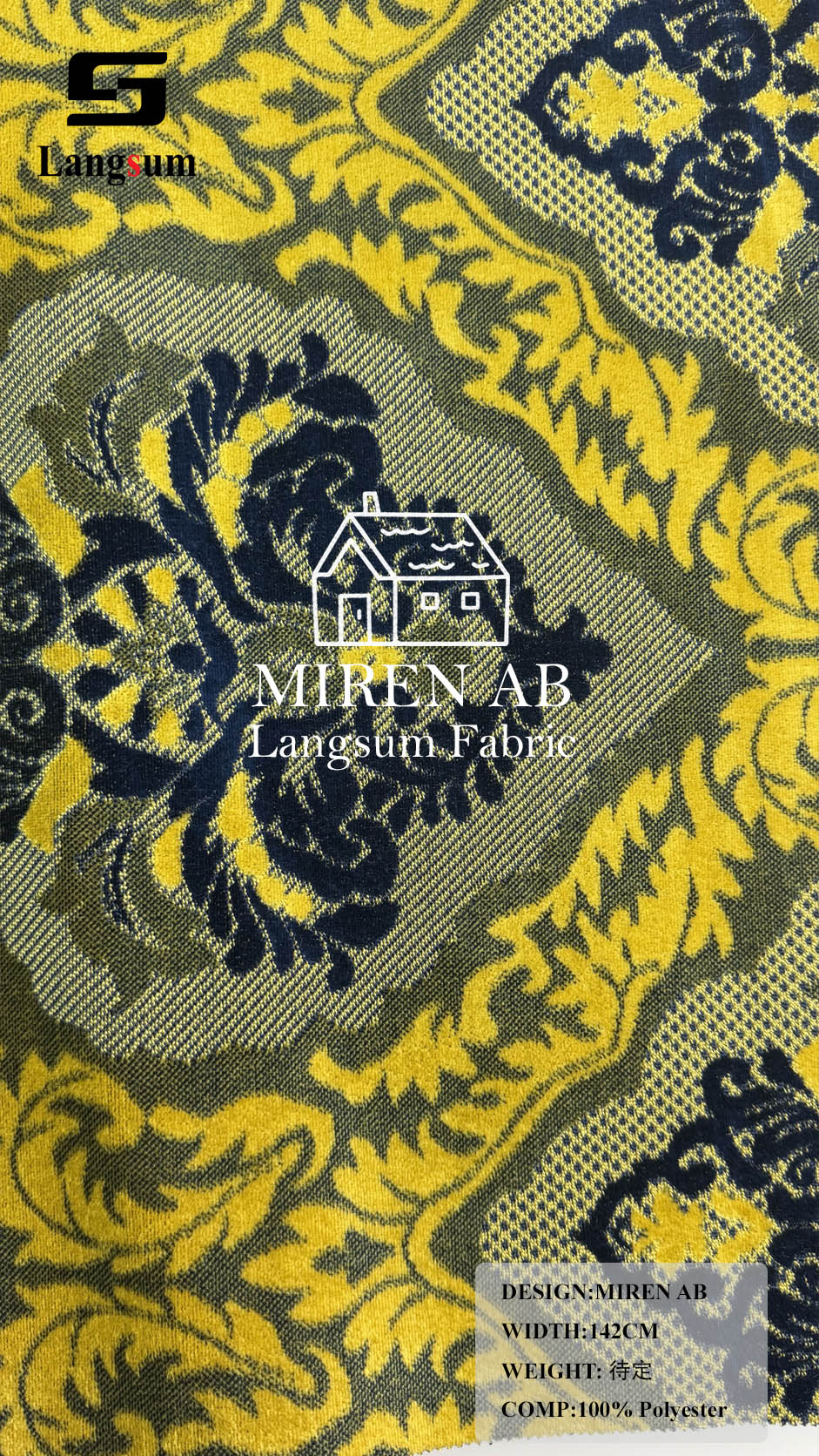 MIREN AB Ornamental-Pattern Polyester Upholstery Fabric – 56" Wide Langsum Fabric