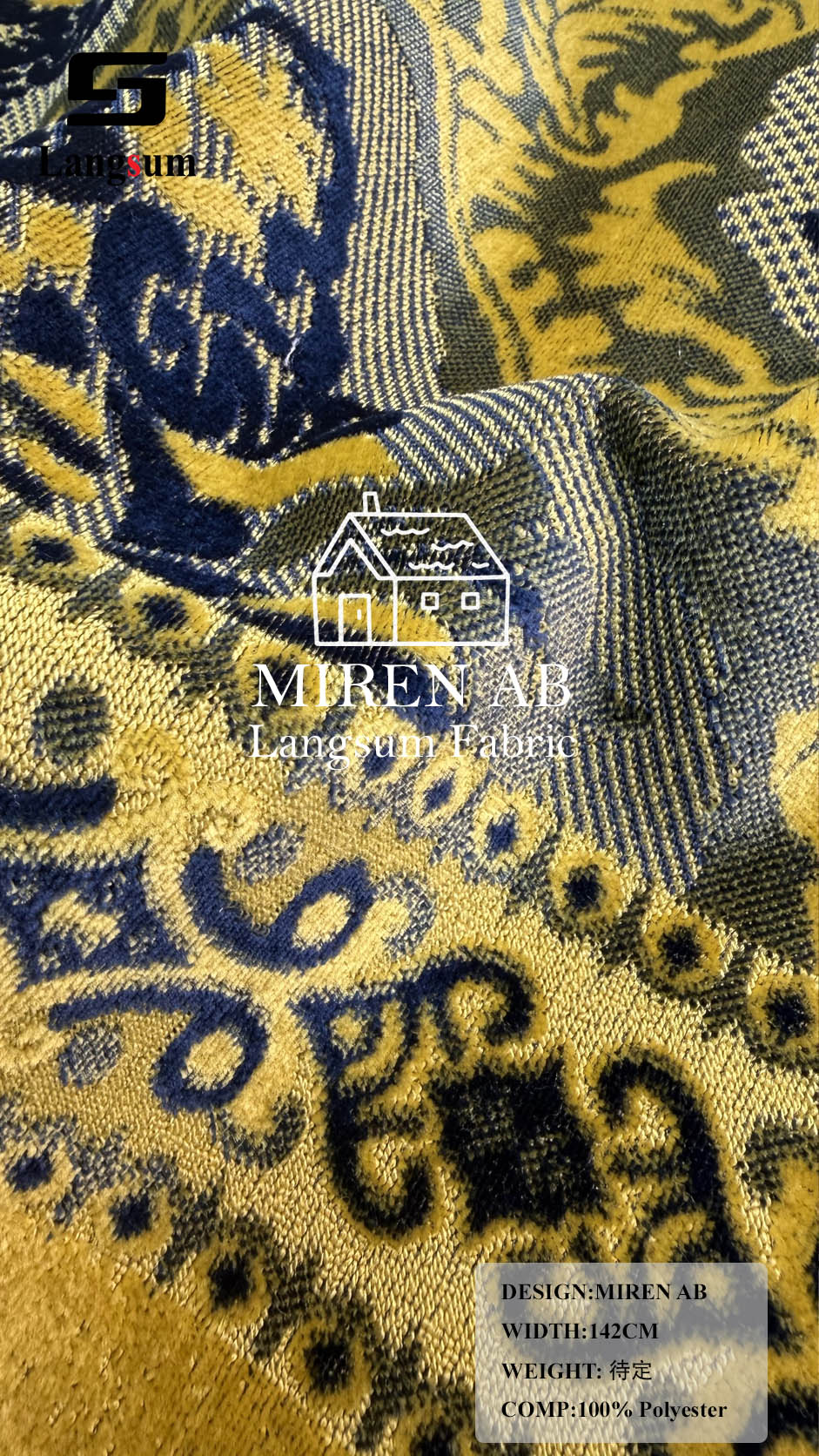 MIREN AB Ornamental-Pattern Polyester Upholstery Fabric – 56" Wide Langsum Fabric