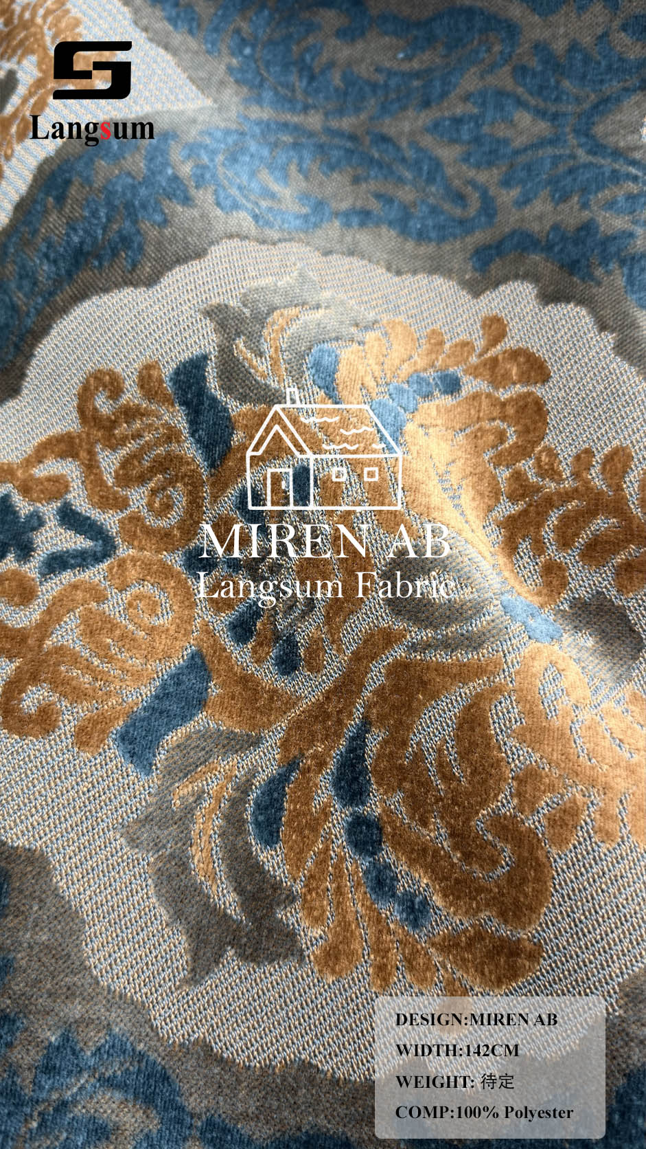 MIREN AB Ornamental-Pattern Polyester Upholstery Fabric – 56" Wide Langsum Fabric