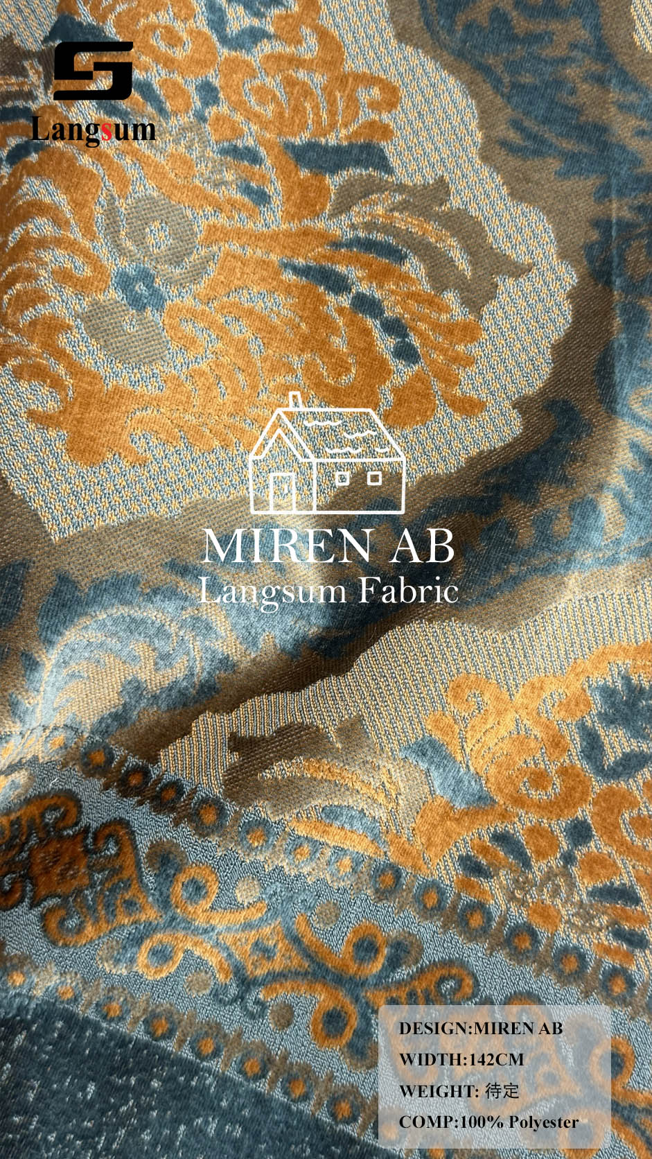 MIREN AB Ornamental-Pattern Polyester Upholstery Fabric – 56" Wide Langsum Fabric