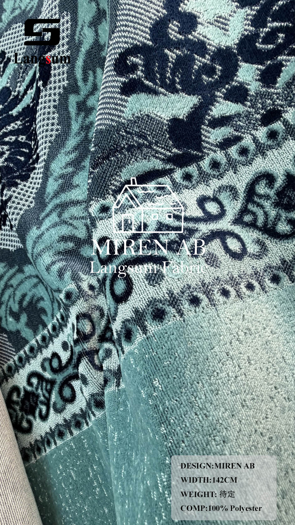 MIREN AB Ornamental-Pattern Polyester Upholstery Fabric – 56" Wide Langsum Fabric