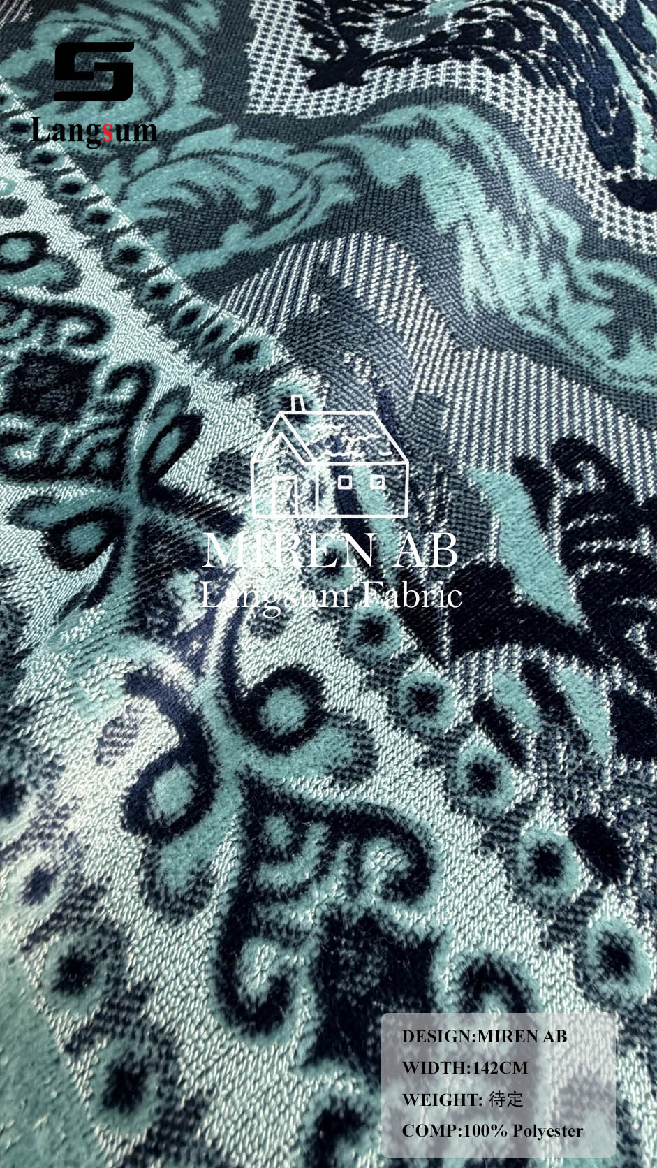 MIREN AB Ornamental-Pattern Polyester Upholstery Fabric – 56" Wide Langsum Fabric