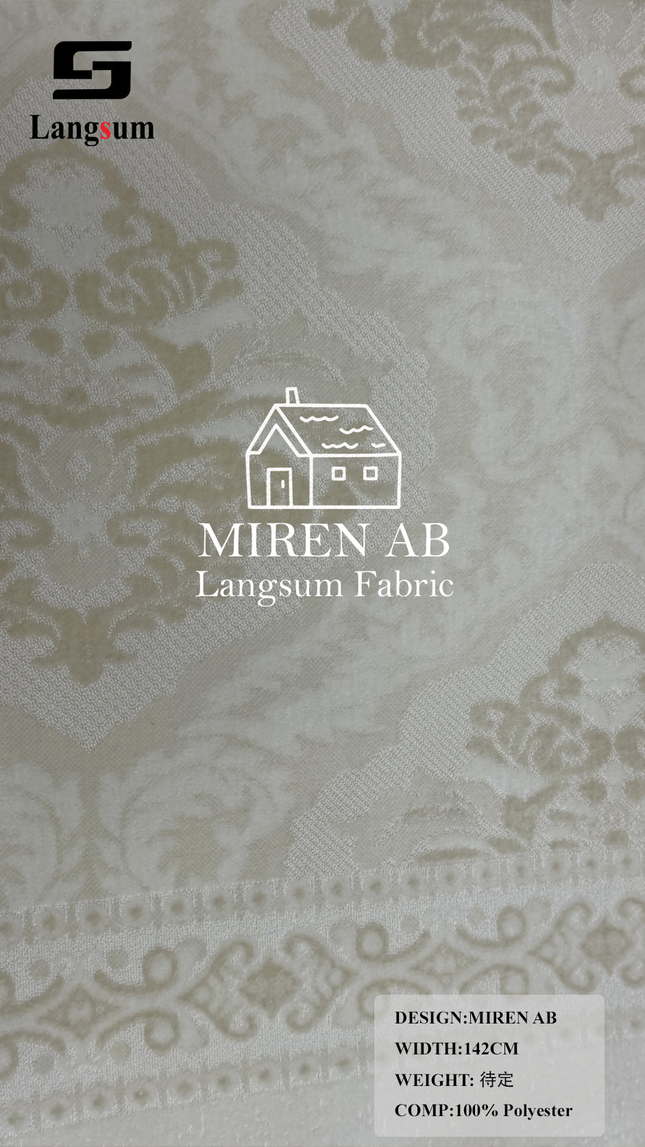 MIREN AB Ornamental-Pattern Polyester Upholstery Fabric – 56" Wide Langsum Fabric