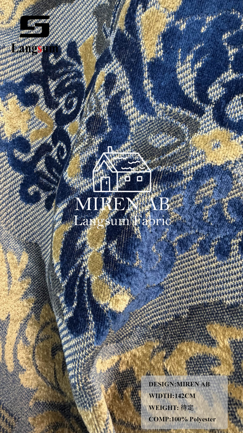 MIREN AB Ornamental-Pattern Polyester Upholstery Fabric – 56" Wide Langsum Fabric