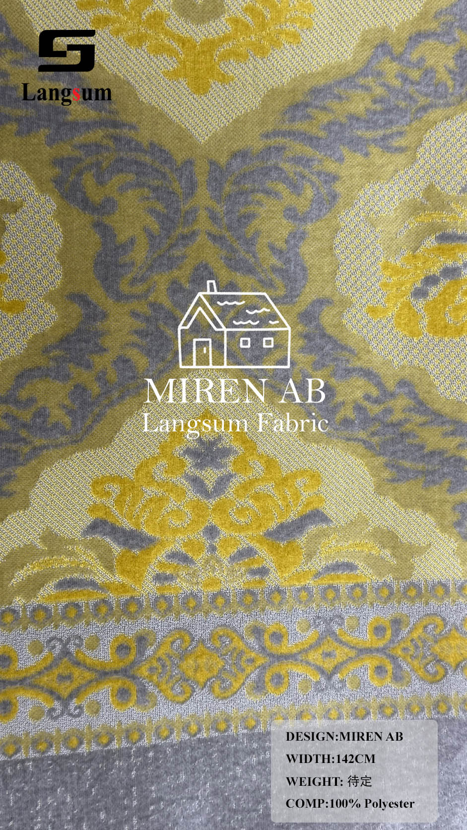MIREN AB Ornamental-Pattern Polyester Upholstery Fabric – 56" Wide Langsum Fabric