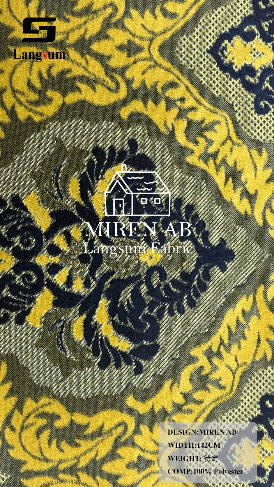 MIREN AB Ornamental-Pattern Polyester Upholstery Fabric – 56" Wide Langsum Fabric