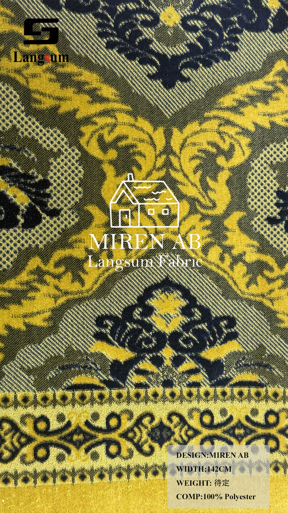 MIREN AB Ornamental-Pattern Polyester Upholstery Fabric – 56" Wide Langsum Fabric