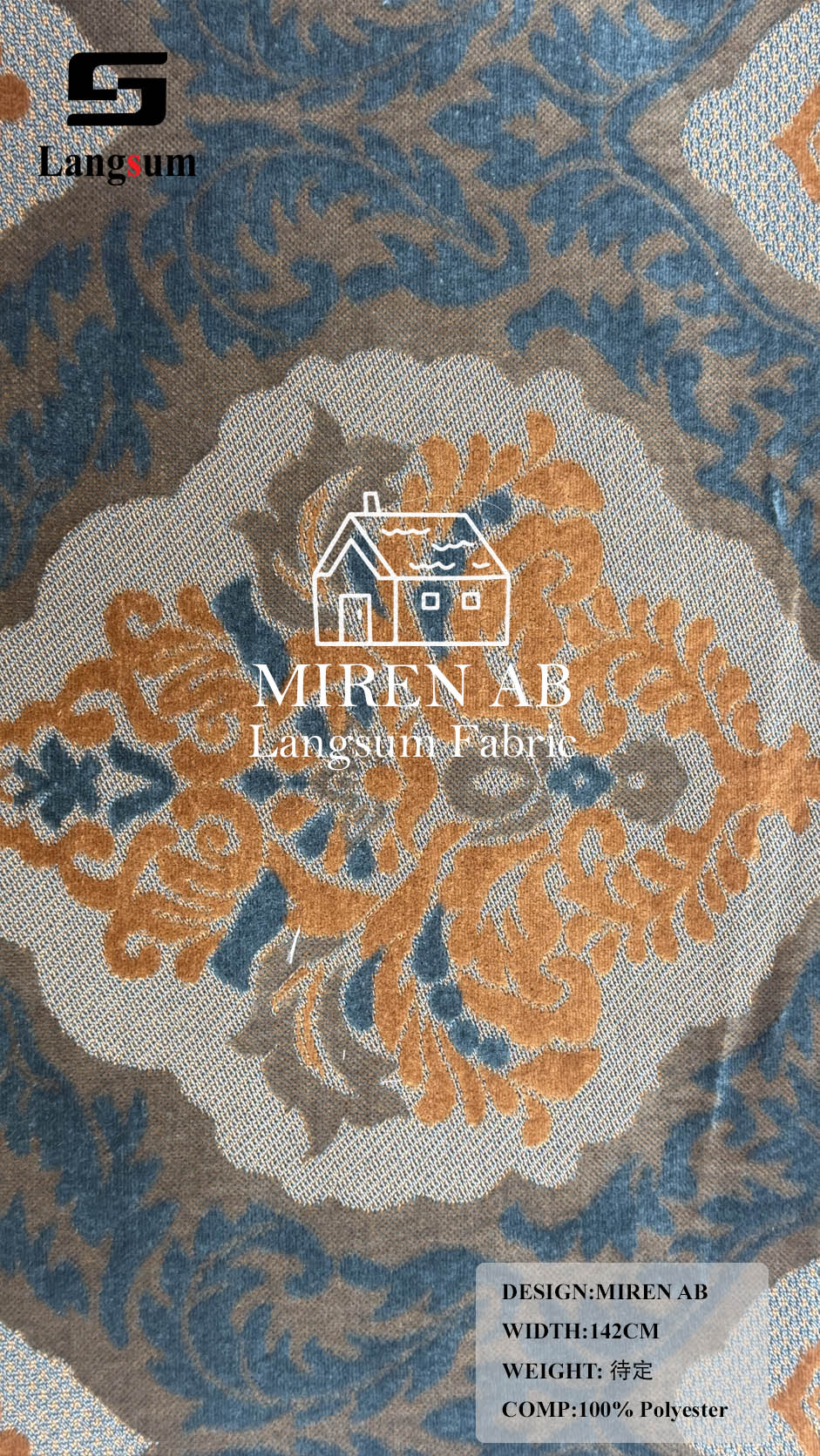 MIREN AB Ornamental-Pattern Polyester Upholstery Fabric – 56" Wide Langsum Fabric
