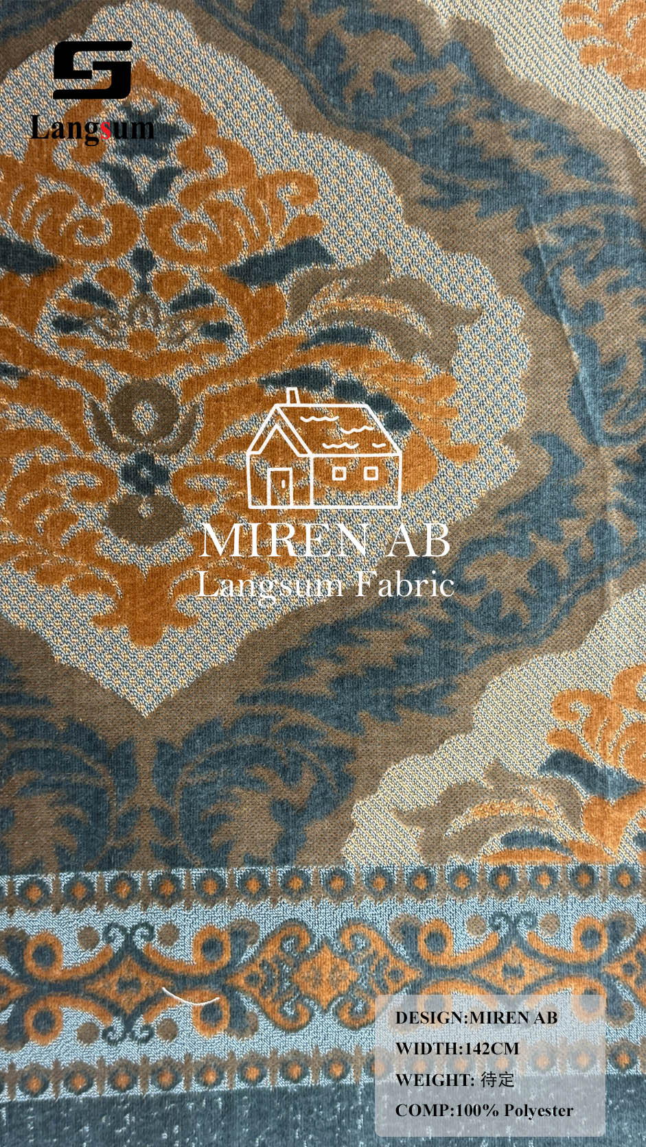 MIREN AB Ornamental-Pattern Polyester Upholstery Fabric – 56" Wide Langsum Fabric