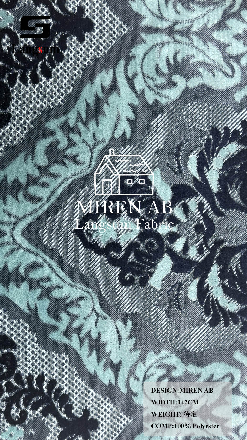 MIREN AB Ornamental-Pattern Polyester Upholstery Fabric – 56" Wide Langsum Fabric