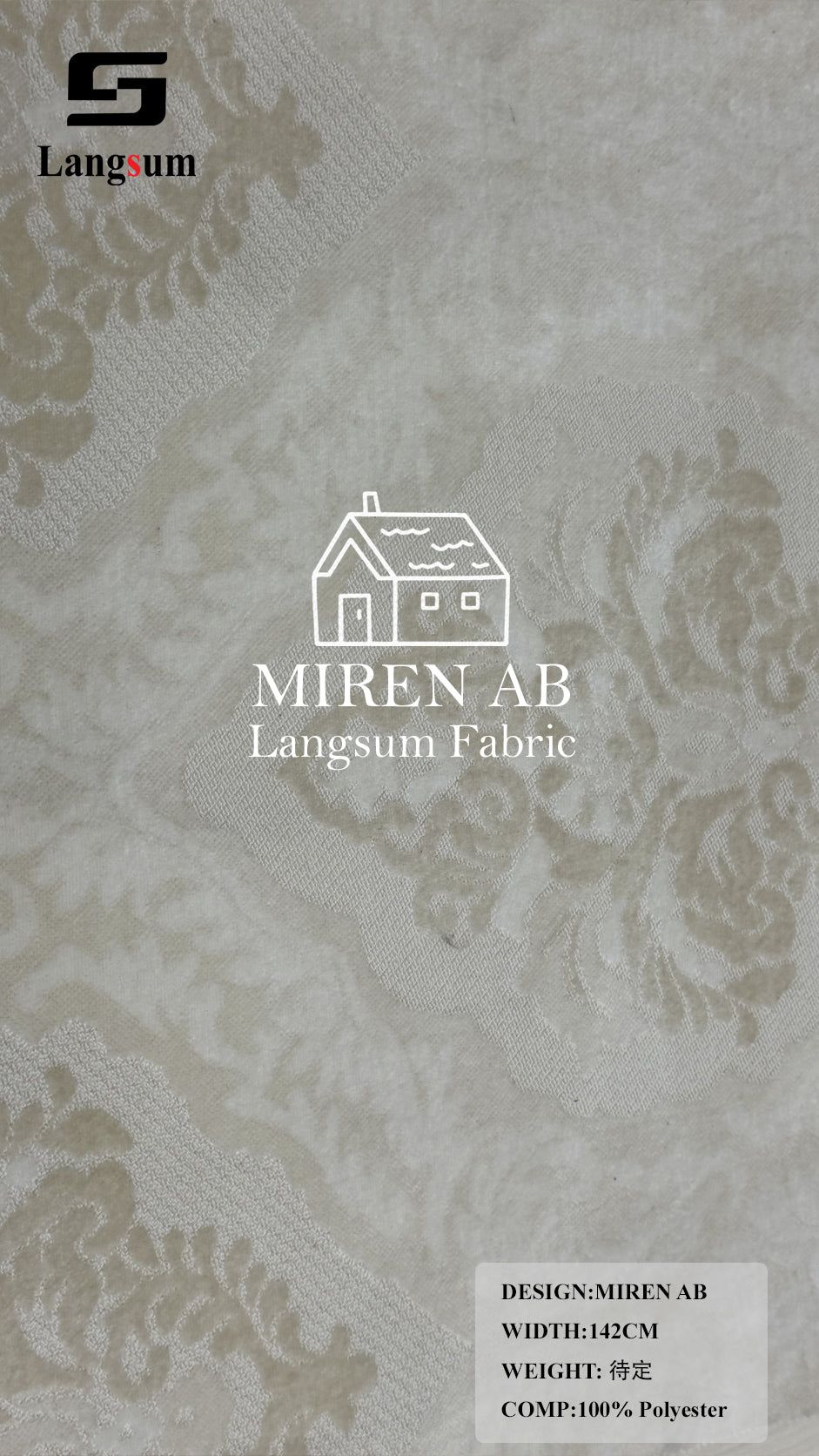 MIREN AB Ornamental-Pattern Polyester Upholstery Fabric – 56" Wide Langsum Fabric