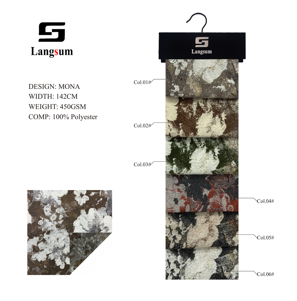 MONA Polyester Fabric – 450gsm, 56" Wide, 6 Colors Langsum Fabric