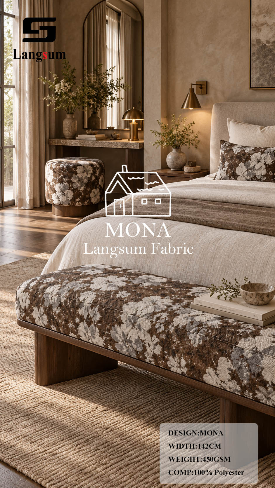 MONA Polyester Fabric – 450gsm, 56" Wide, 6 Colors Langsum Fabric
