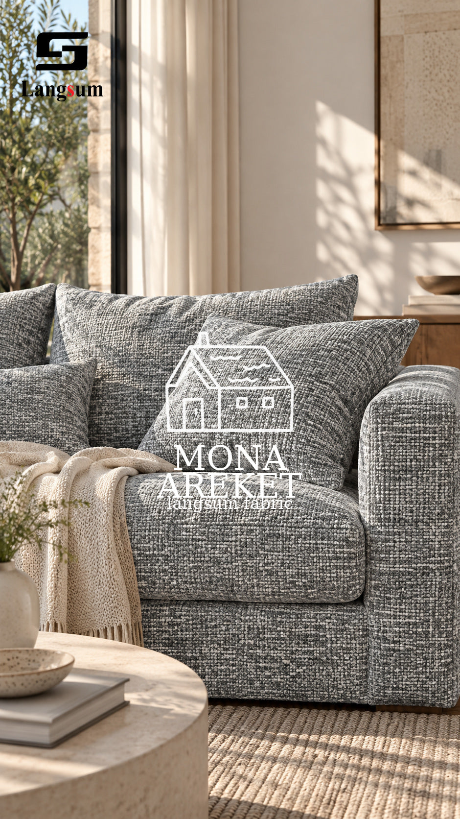 MONA & AREKET Polyester Upholstery Fabric – 440-450gsm, 56" Wide, 12 Colors Langsum Fabric