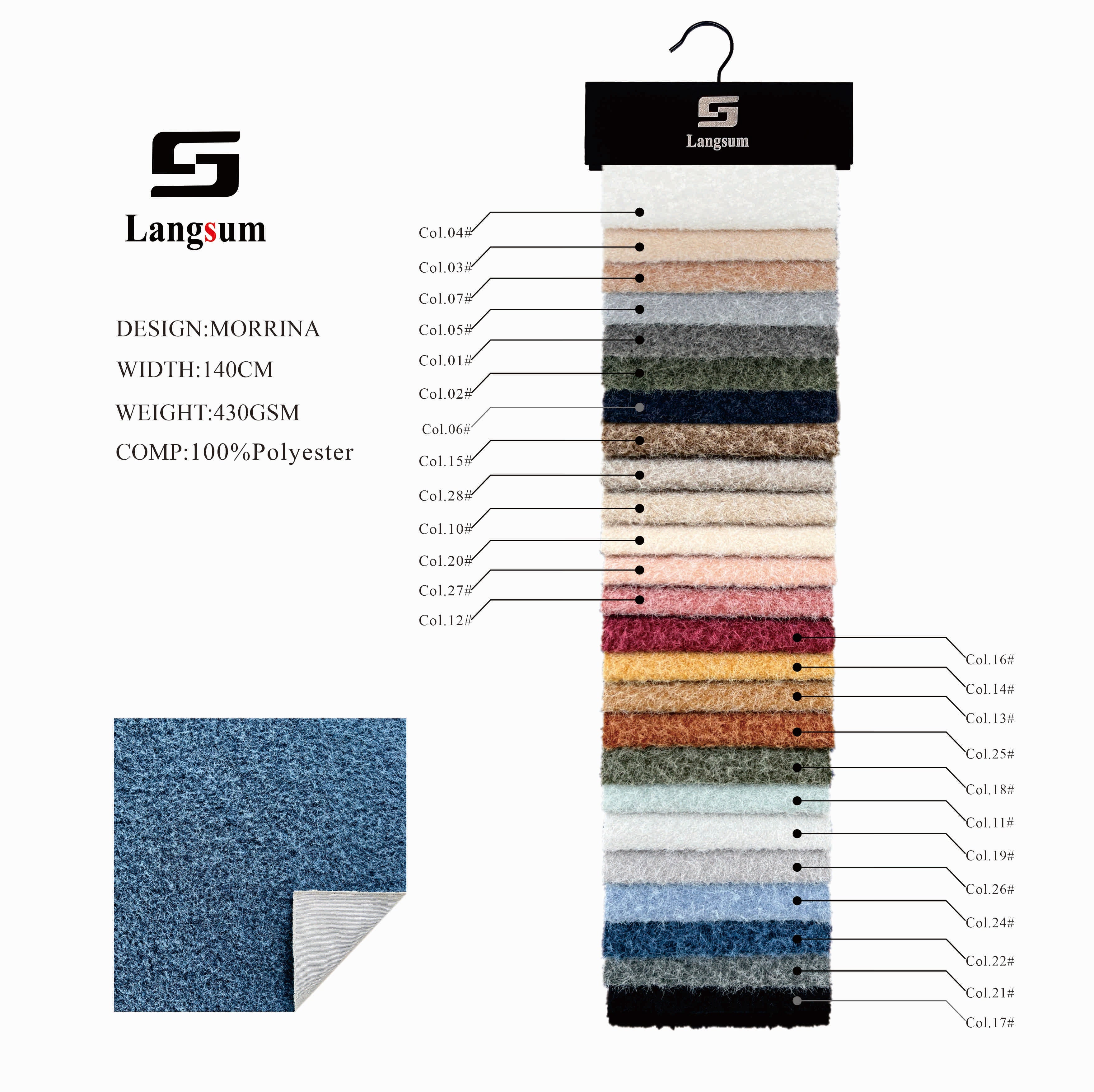MORRINA Plush Fabric Polyester Upholstery Fabric – 430gsm, 55" Wide, 25 Colors Langsum Fabric