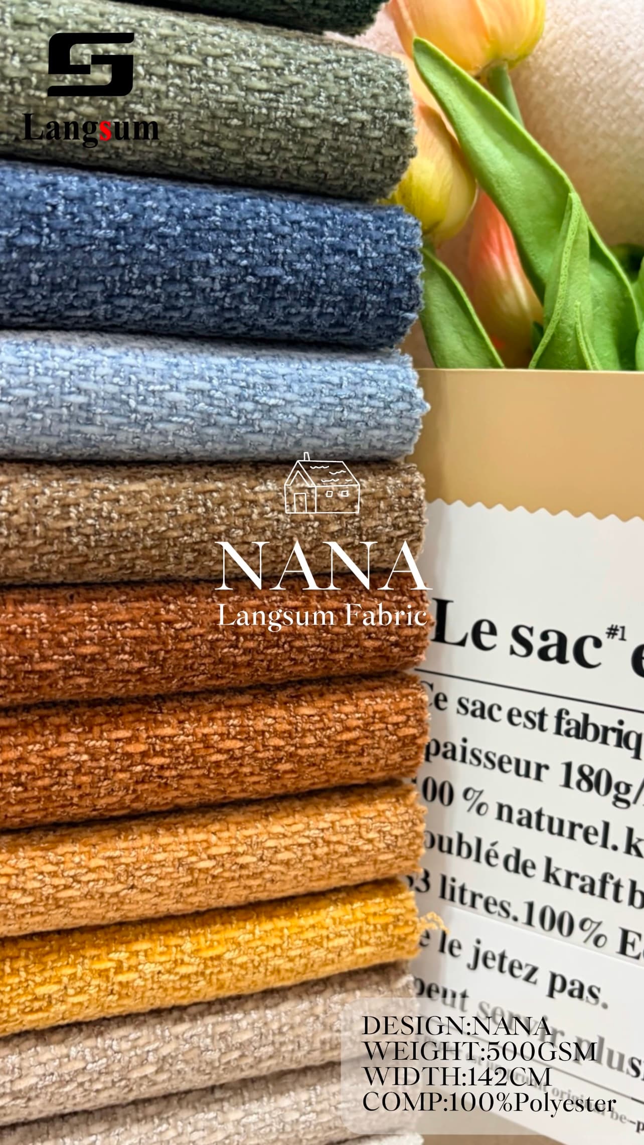 NANA Chenille Fabric Woven Jacquard Fabric – 500gsm, 56" Wide, 20 Colors Langsum Fabric