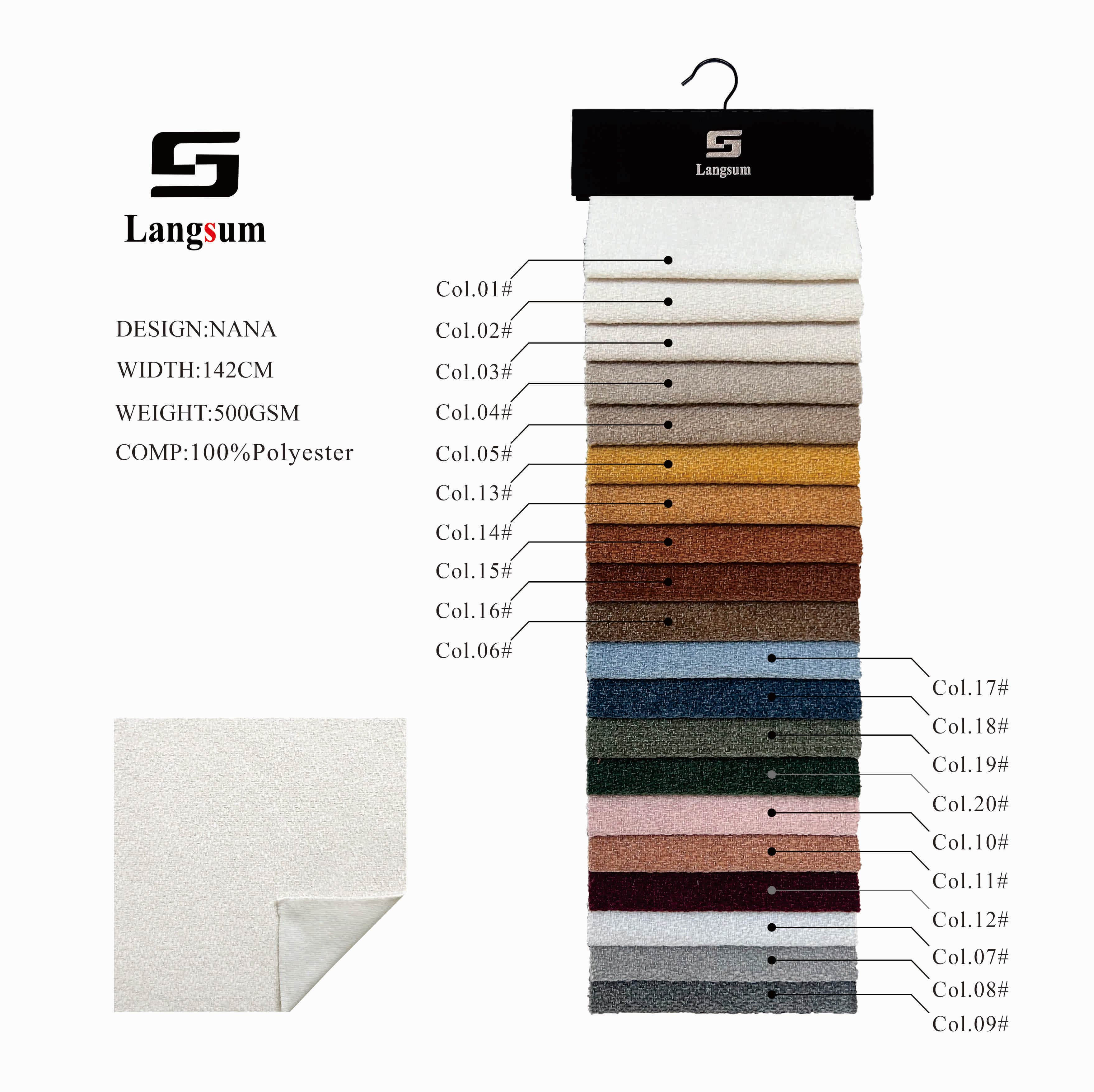 NANA Chenille Fabric Woven Jacquard Fabric – 500gsm, 56" Wide, 20 Colors Langsum Fabric