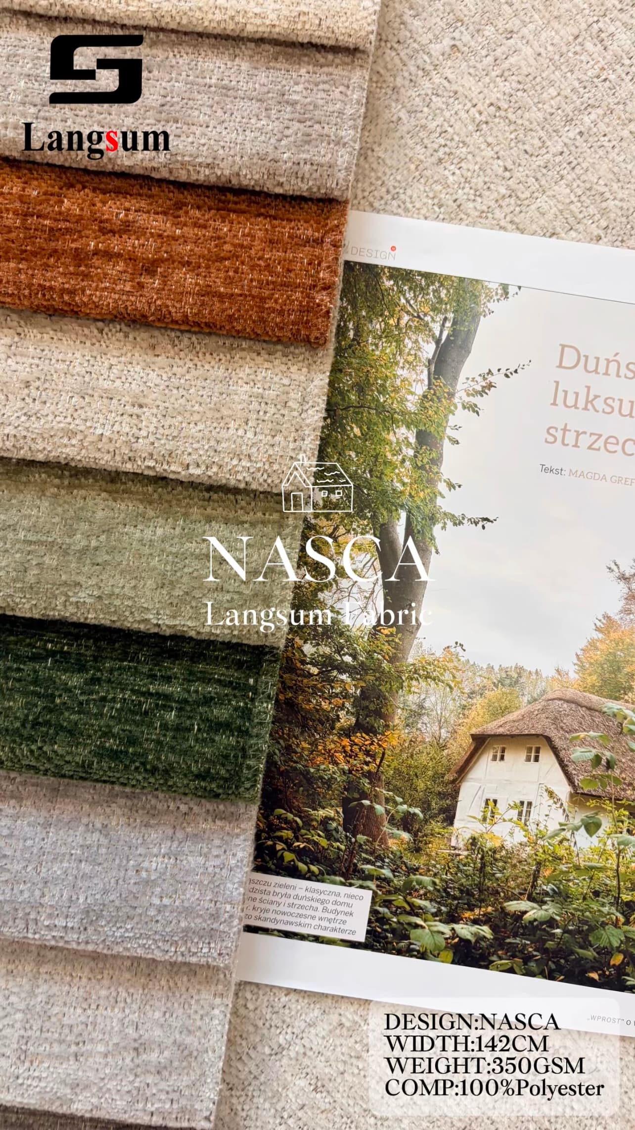 NASCA Chenille Fabric Woven Jacquard Fabric – 350gsm, 56" Wide, 14 Colors Langsum Fabric