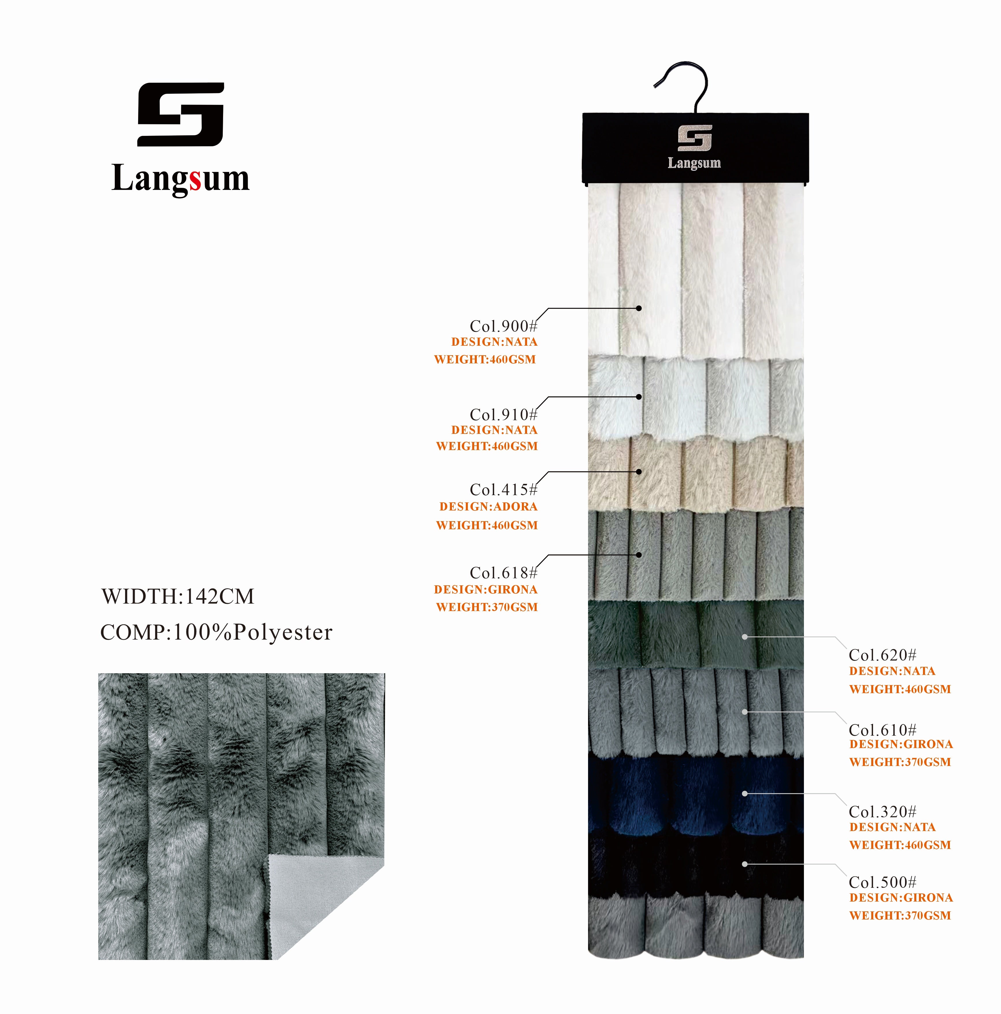 NATA Plush Fabric Polyester Upholstery Fabric – 460gsm, 56" Wide, 6 Colors Langsum Fabric