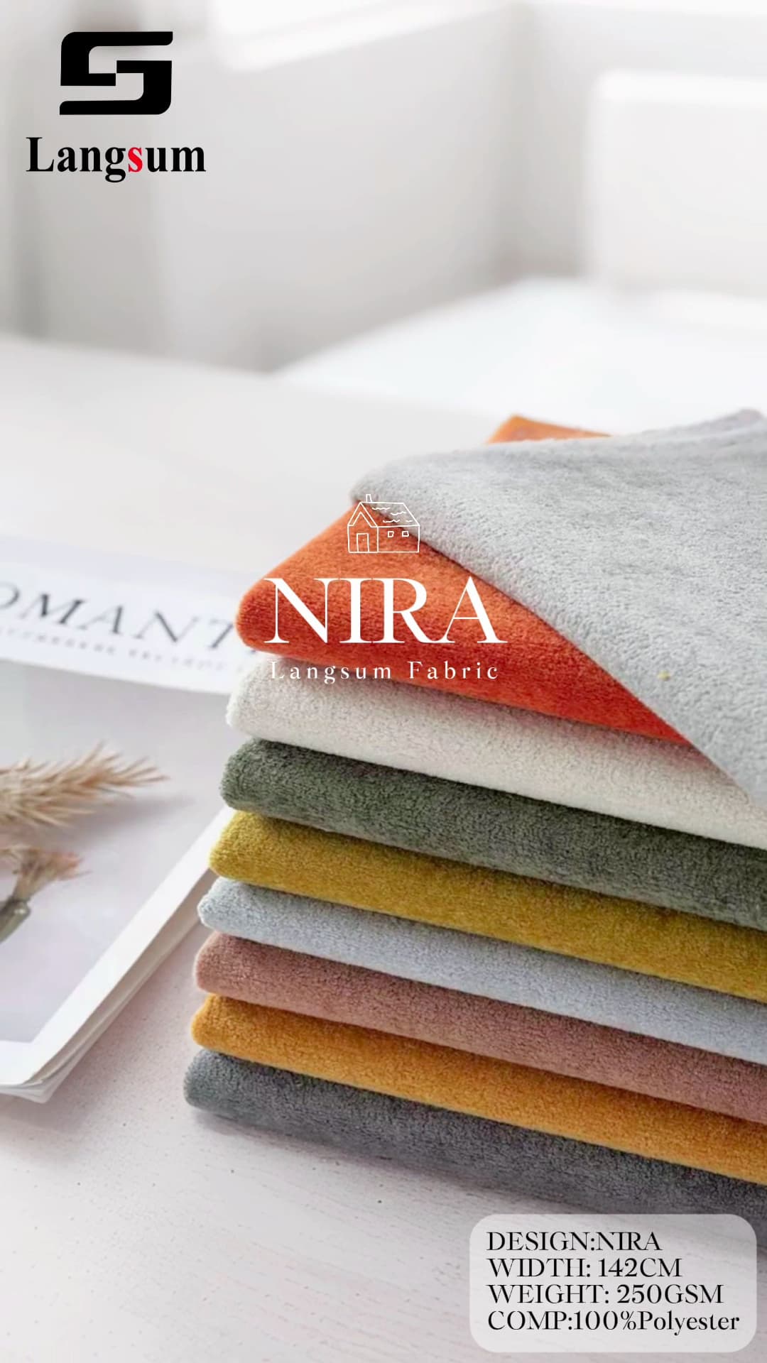 NIRA Velvet Fabric Knitted Fabric Jacquard-250gsm, 56" Wide, 17 Colors Langsum Fabric