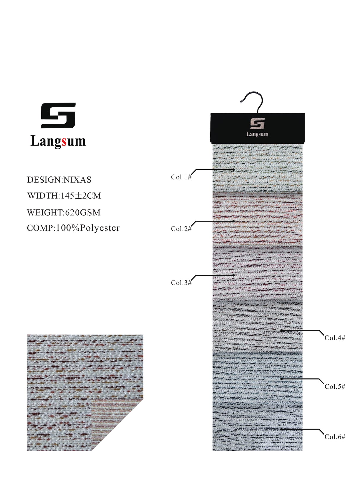 NIXAS Multicolor Textured Polyester Upholstery Fabric – 620gsm, 6 Colors Langsum Fabric
