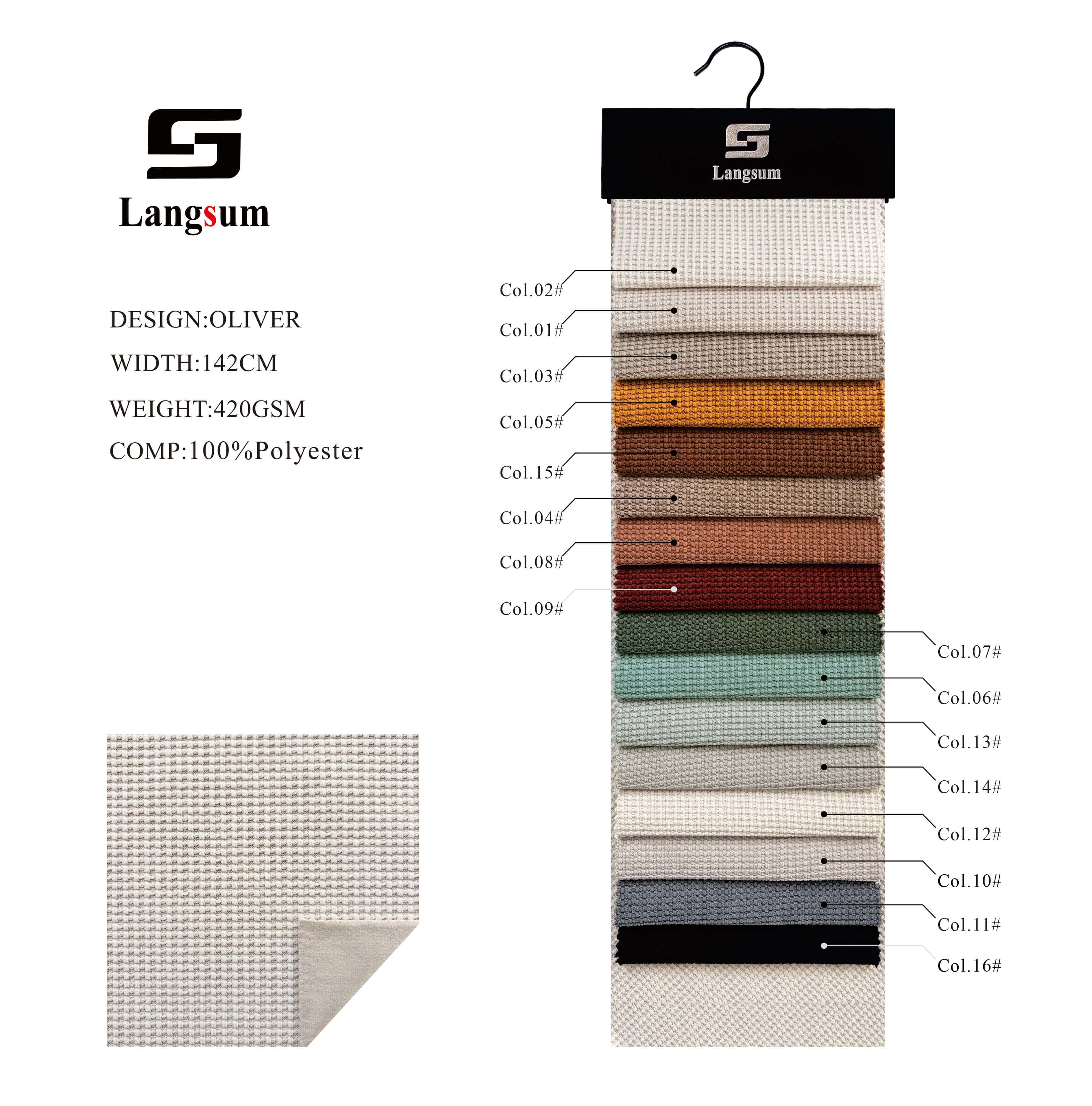 OLIVER Linen Look Fabric Polyester Upholstery Fabric – 420gsm, 56" Wide, 16 Colors Langsum Fabric