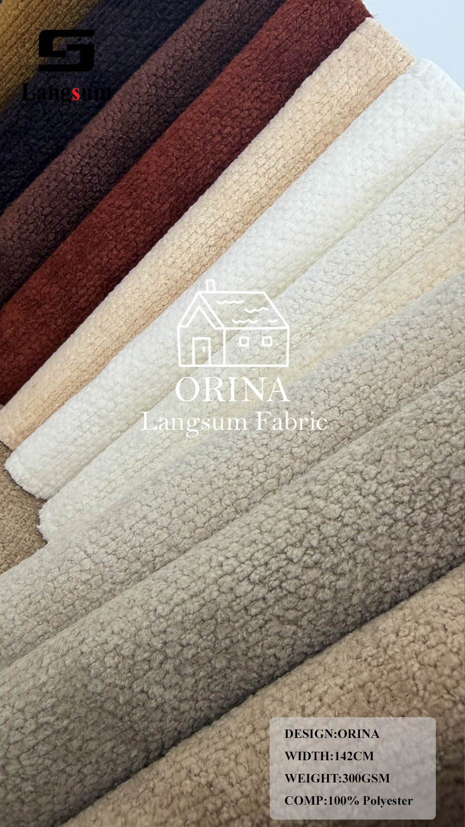 ORINA Nubby-Textured Polyester Upholstery Fabric – 300gsm, 56" Wide, 18 Colors Langsum Fabric