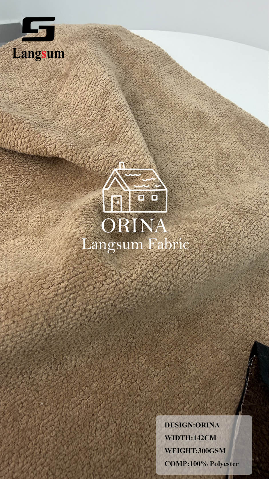 ORINA Nubby-Textured Polyester Upholstery Fabric – 300gsm, 56" Wide, 18 Colors Langsum Fabric