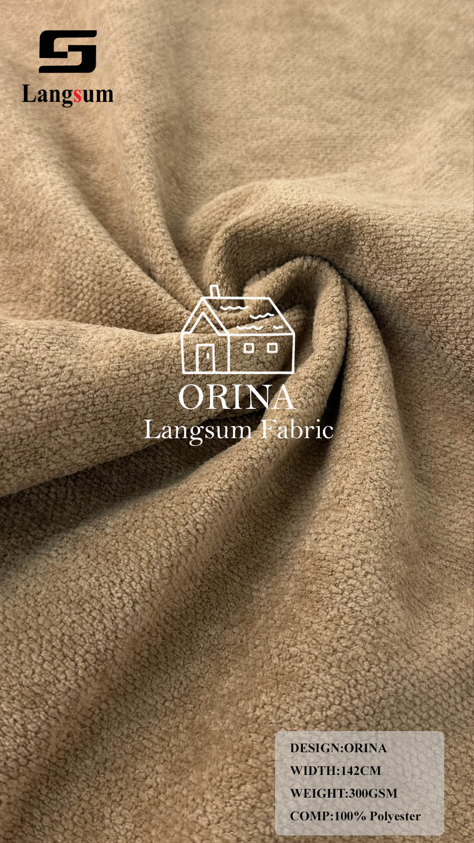 ORINA Nubby-Textured Polyester Upholstery Fabric – 300gsm, 56" Wide, 18 Colors Langsum Fabric